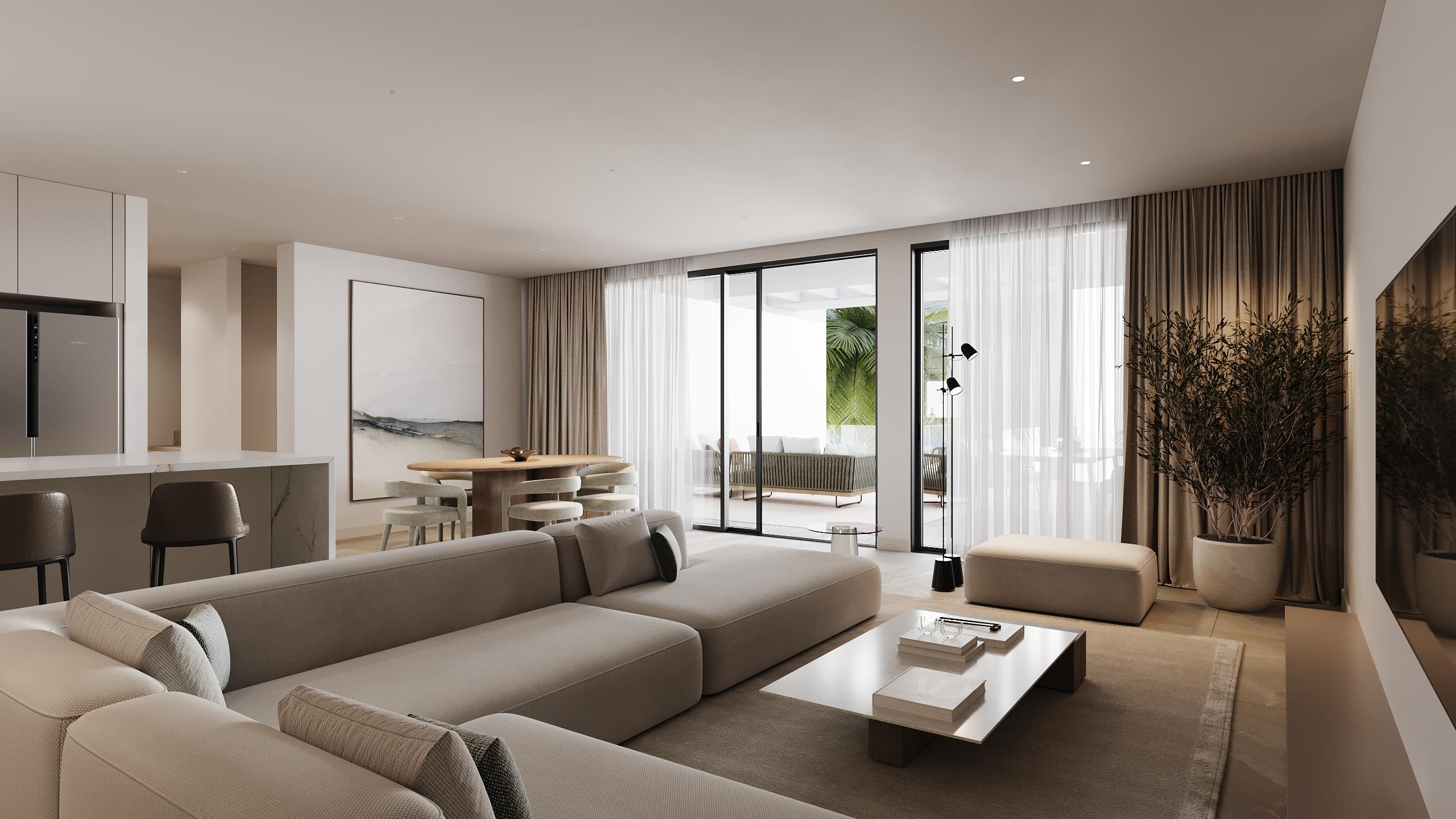 Landscaped communal area, new-build development, Sotoserena