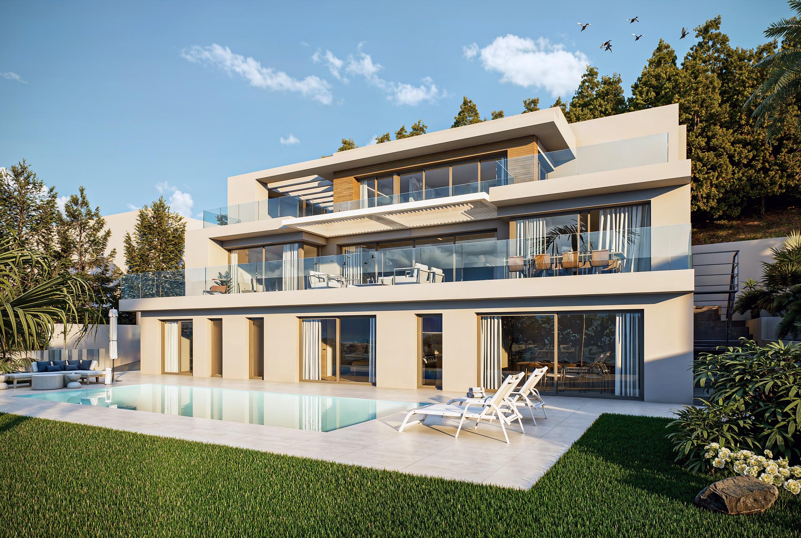 Villa for sale in Altea Hills, Altea - exterior view of new-build villa on hillside plot