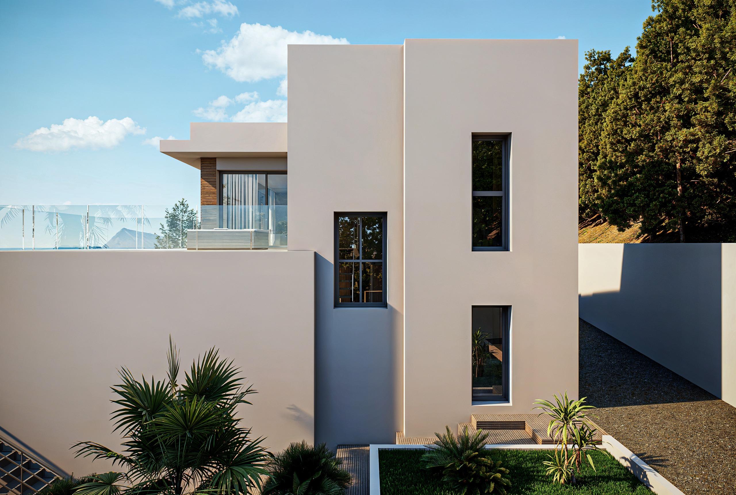 Night-time exterior view of new-build villa, Altea Hills, Altea