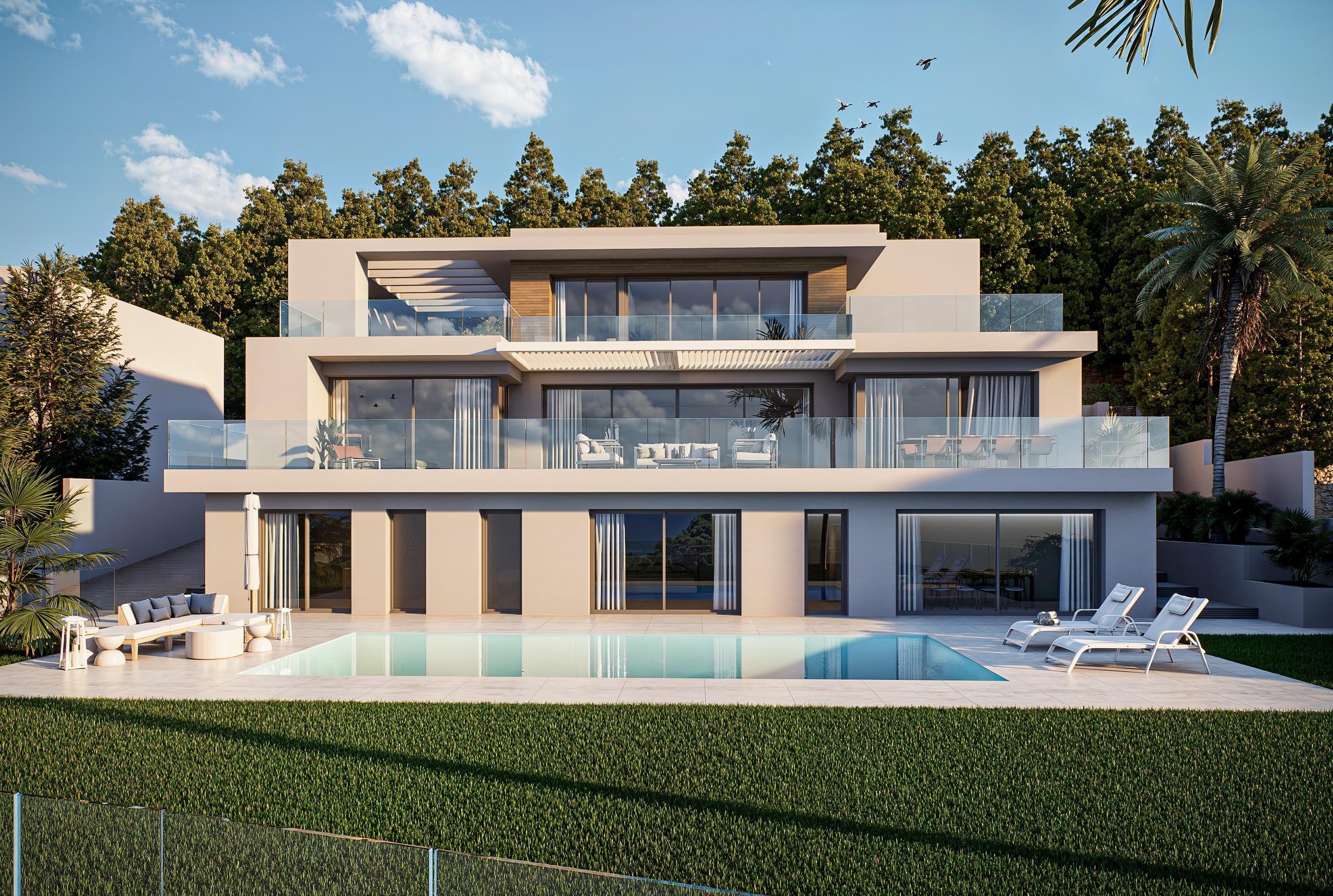 Detail of exterior finishes on new-build villa, Altea Hills
