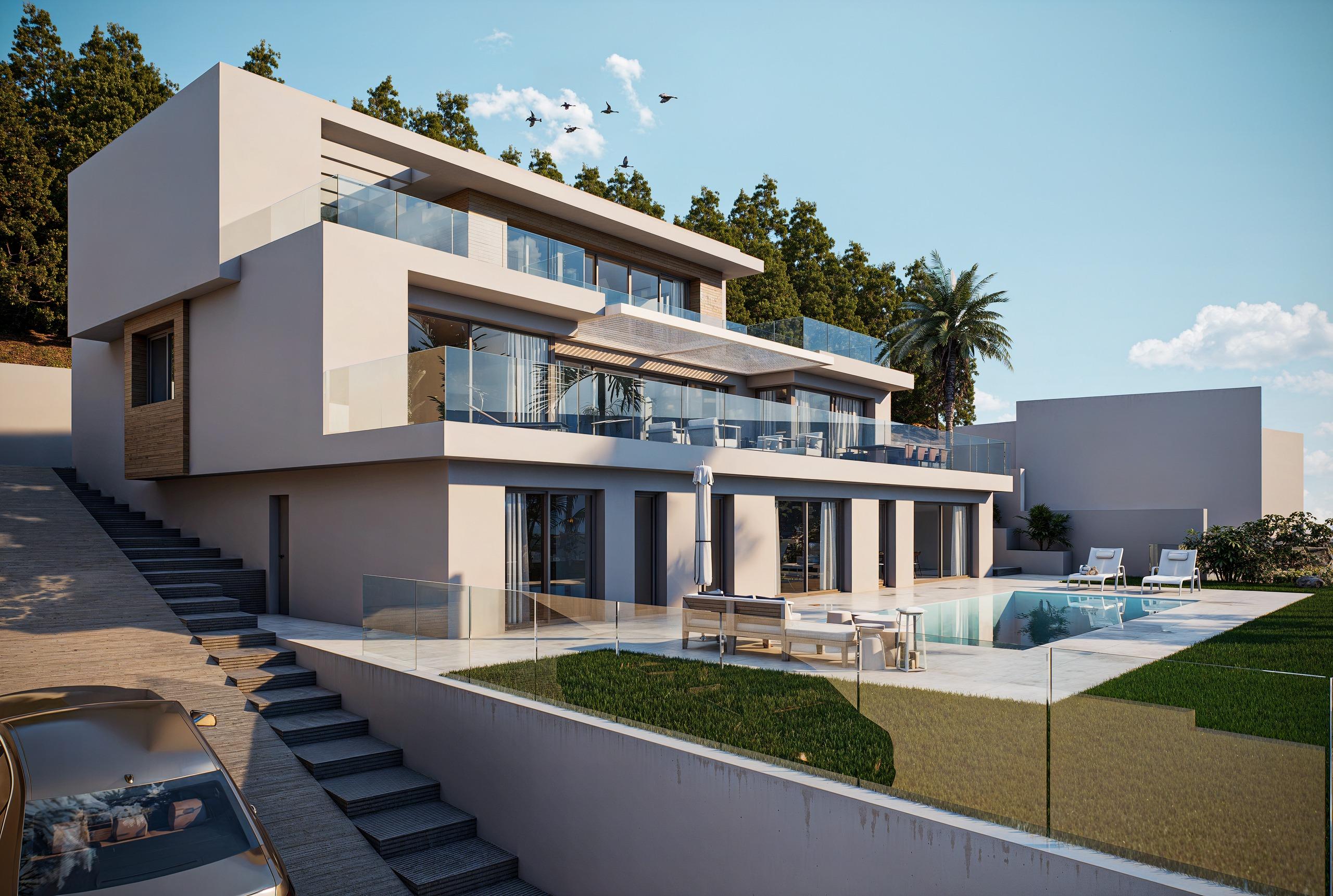 Garden planting and paving at new-build villa, Altea Hills