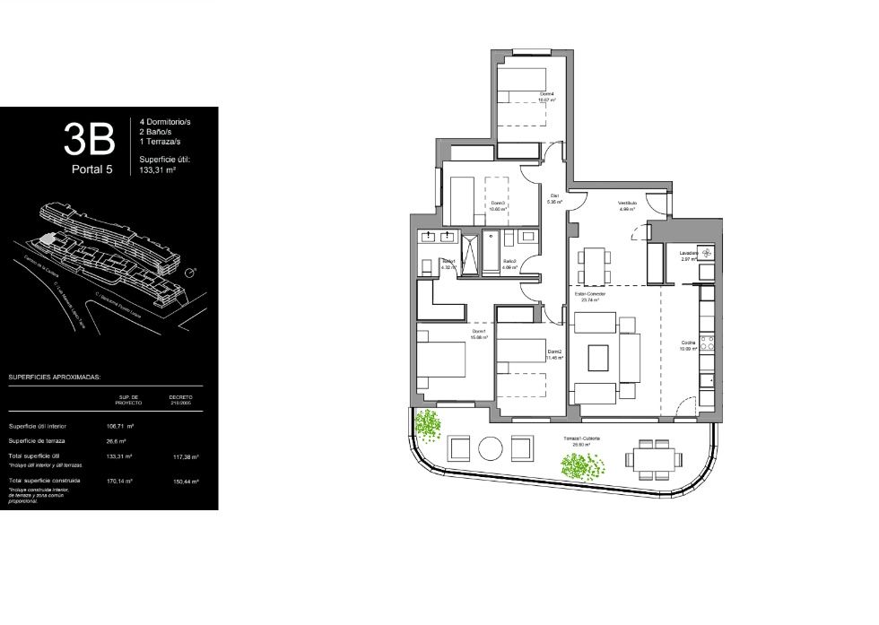 Floor plan of 170 m2 4-bedroom apartment, El Saltillo, Torremolinos