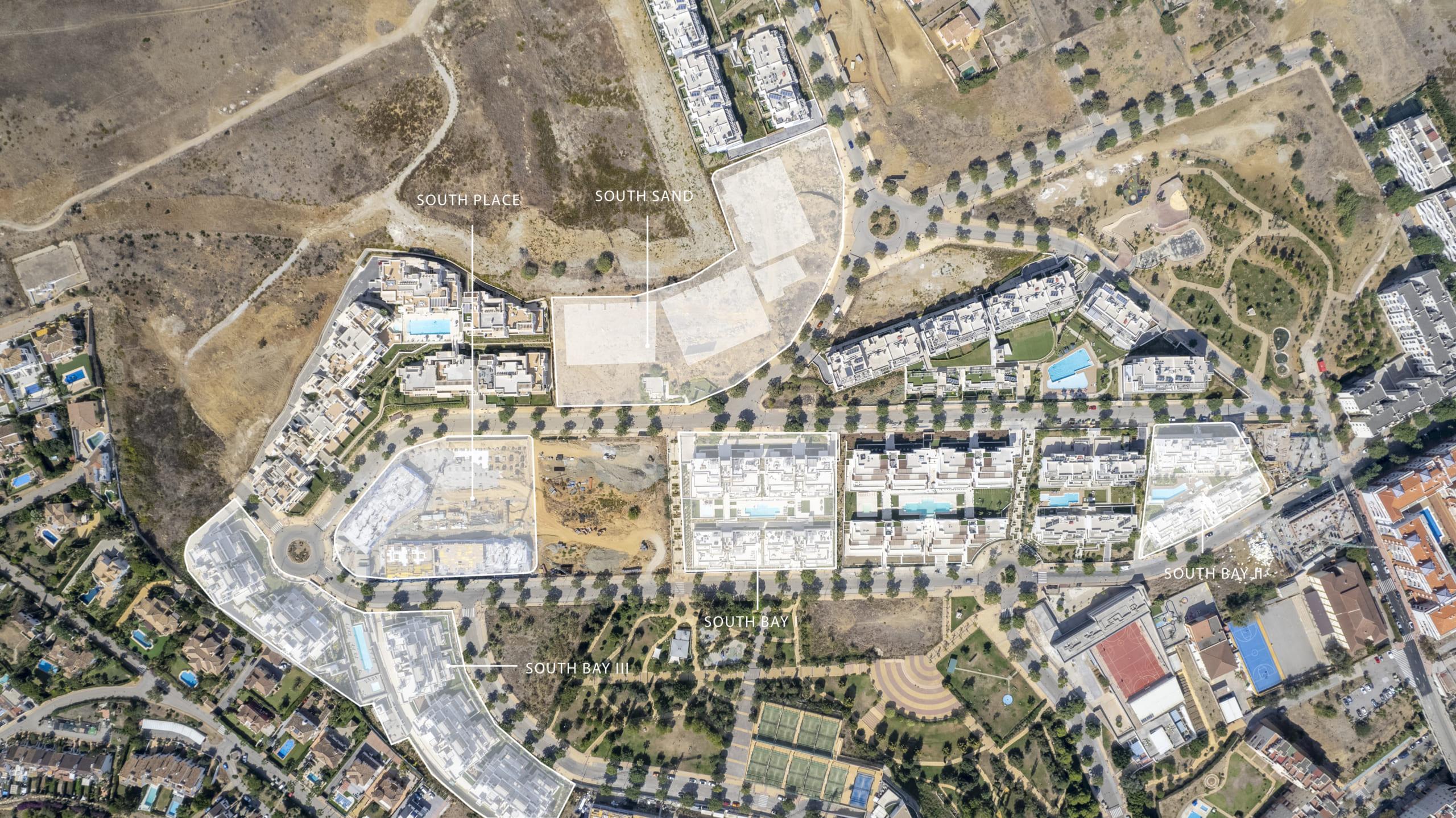 Aerial view of new-build residential building in Las Mesas, Estepona