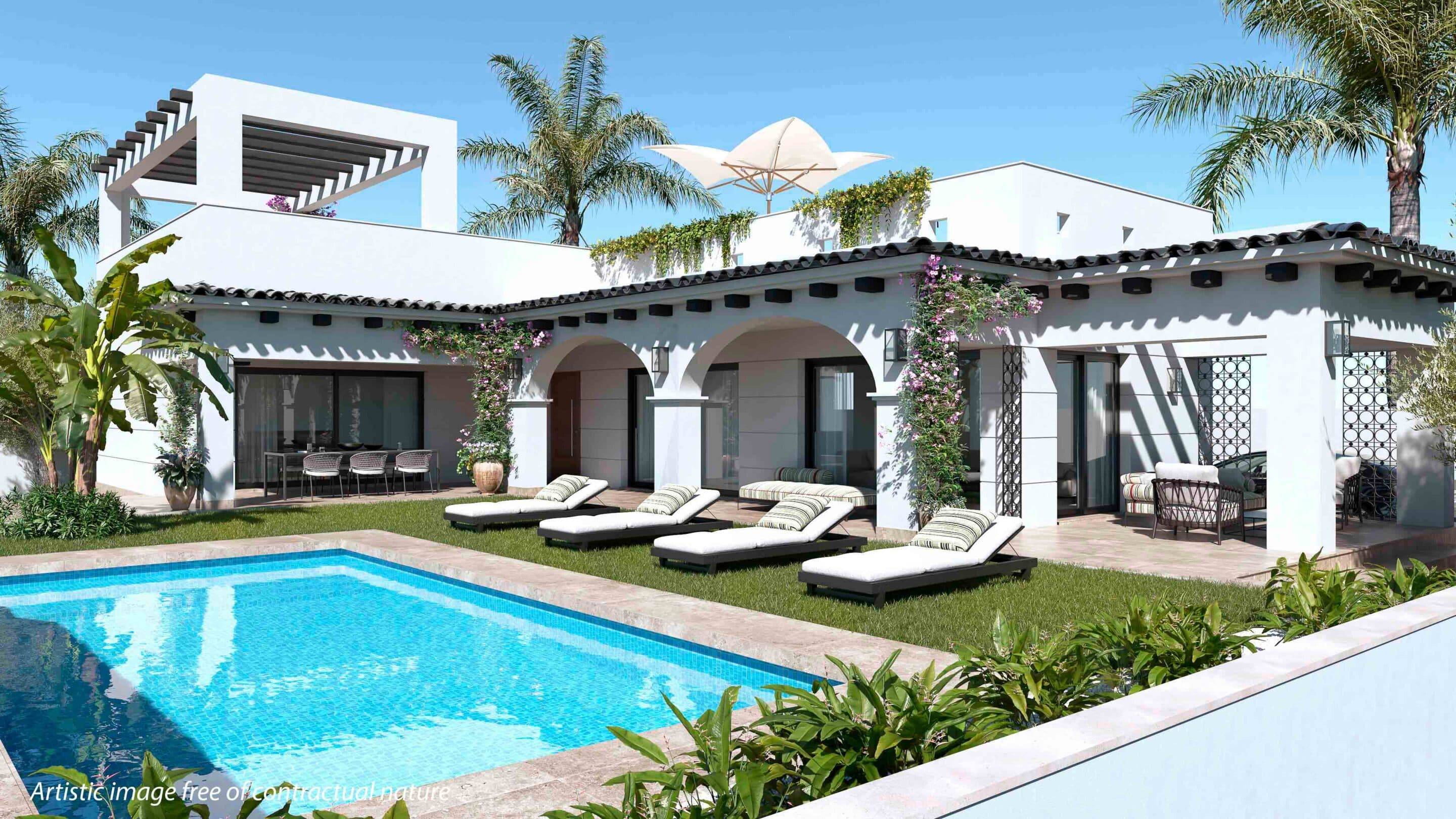 Villa for sale in Lo Marabú, Rojales - exterior view of new-build detached villa with solarium