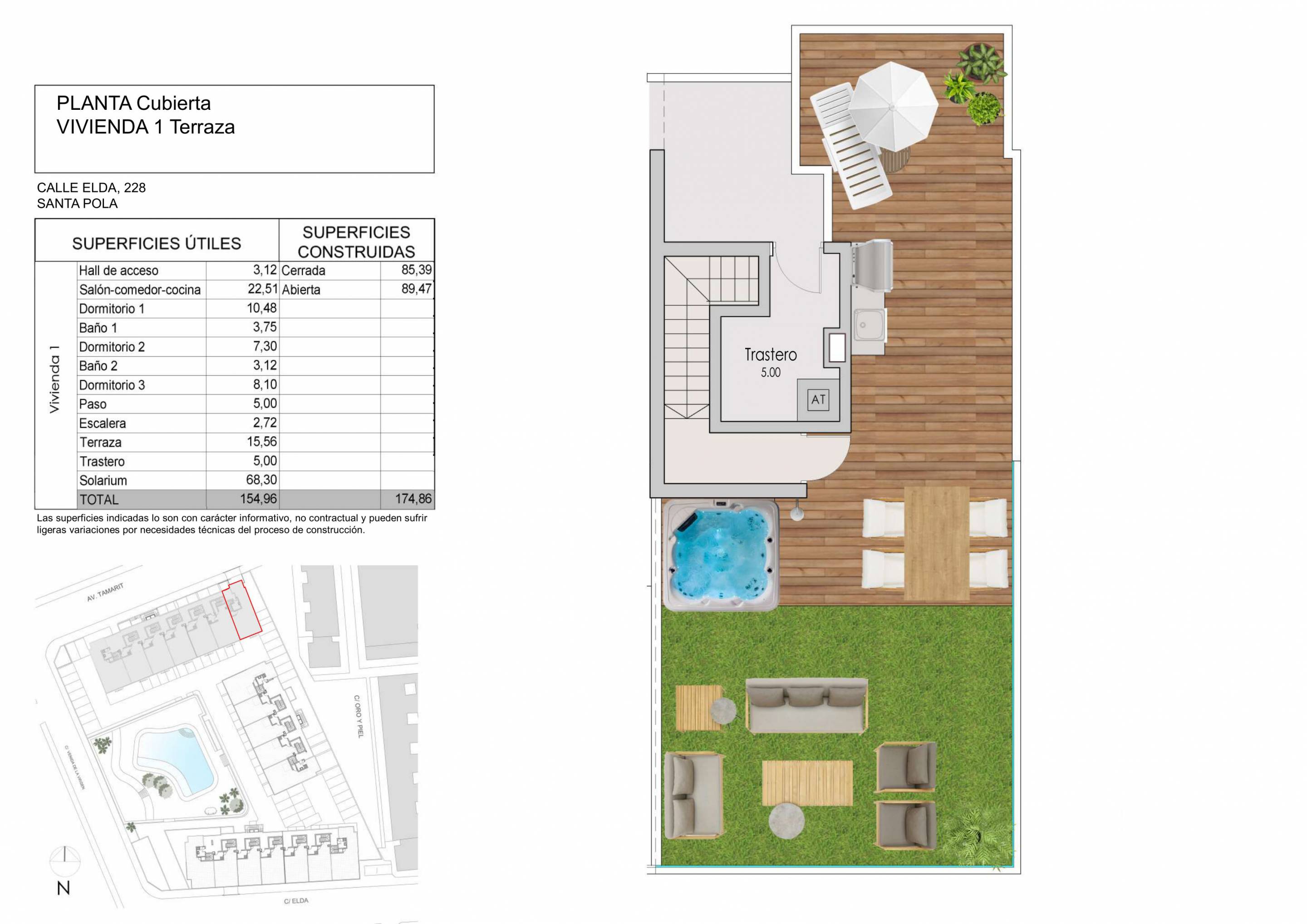Floor plan of the 3-bedroom penthouse in Tamarit (view 16)