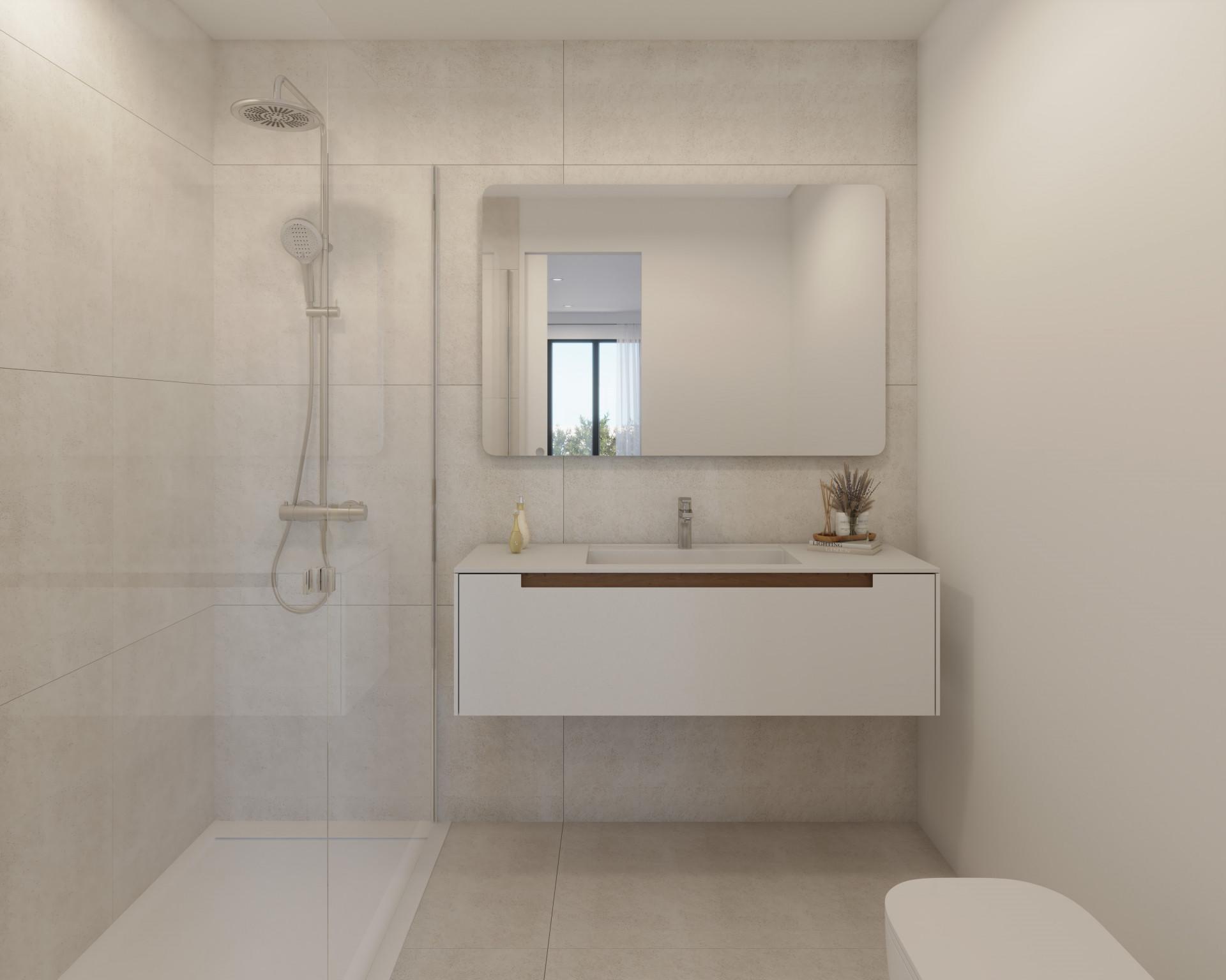 Bathroom fittings and tiling in new-build apartment, El Castillo, Manilva