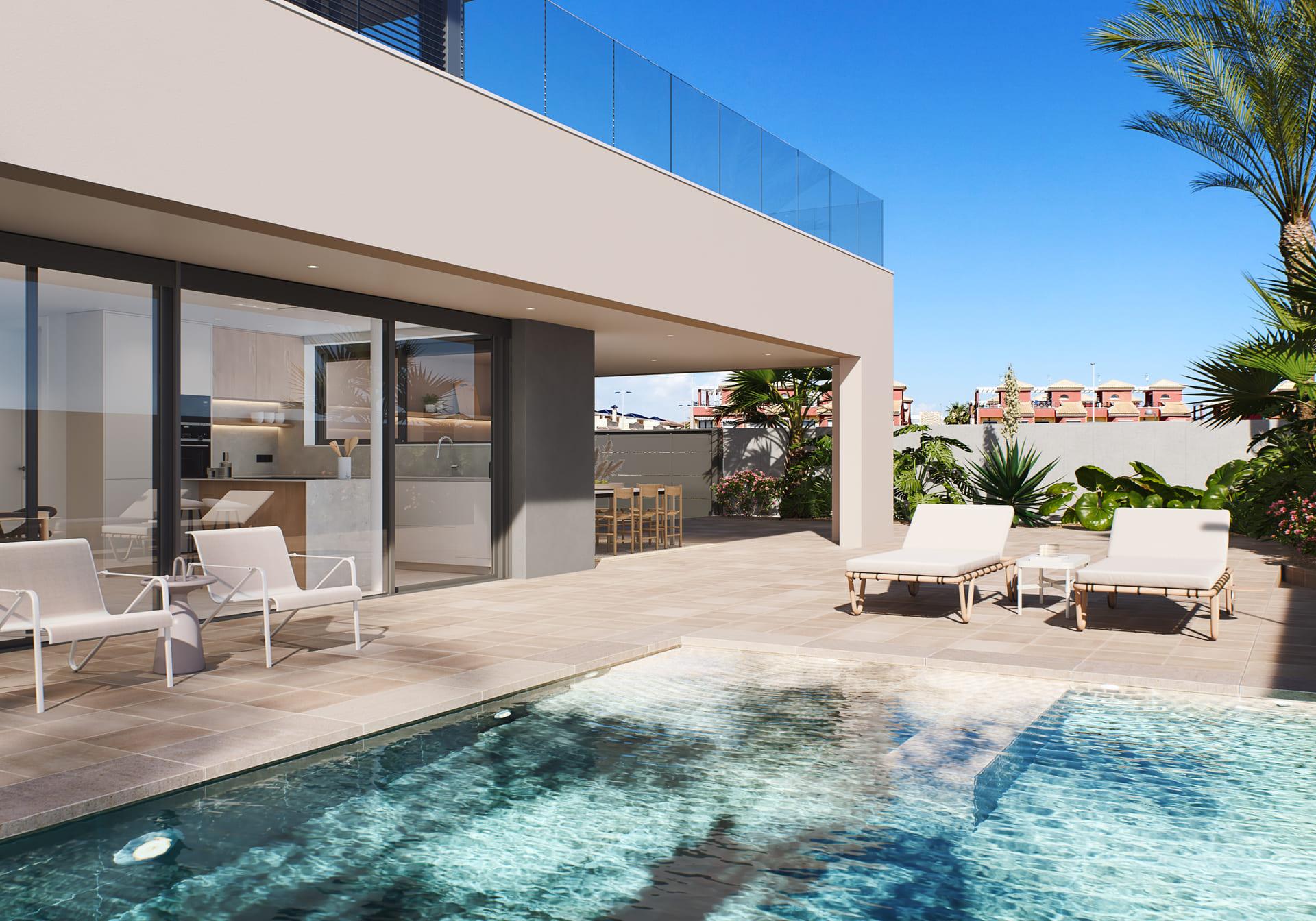 Garden view from living room, 5-bedroom villa, La Zenia, Orihuela Costa