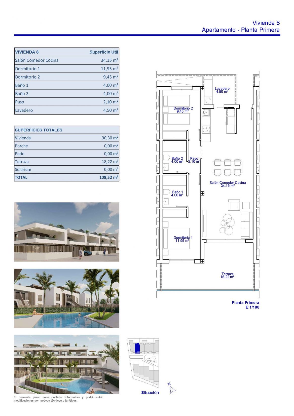 Floor plan of the 2-bedroom apartment in Zona Pueblo