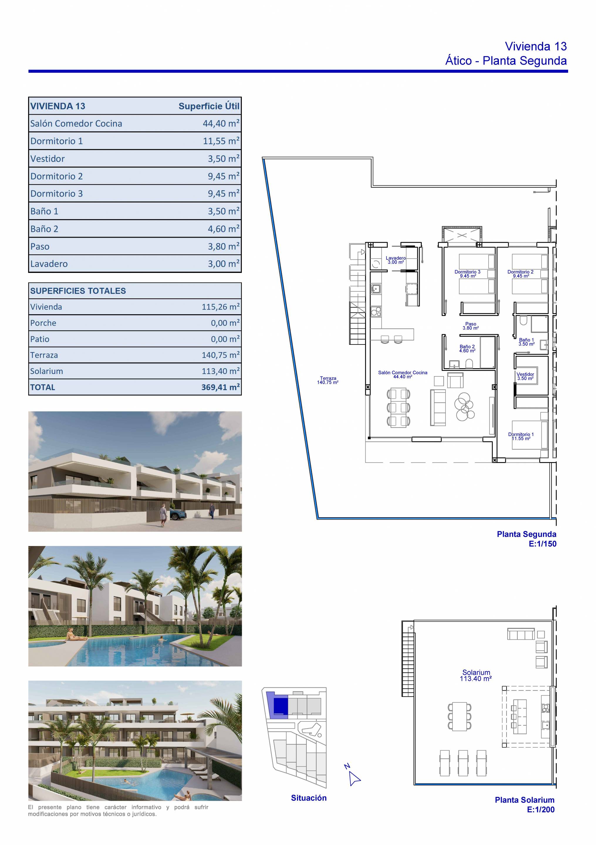 Floor plan of the 3-bedroom penthouse in Zona Pueblo