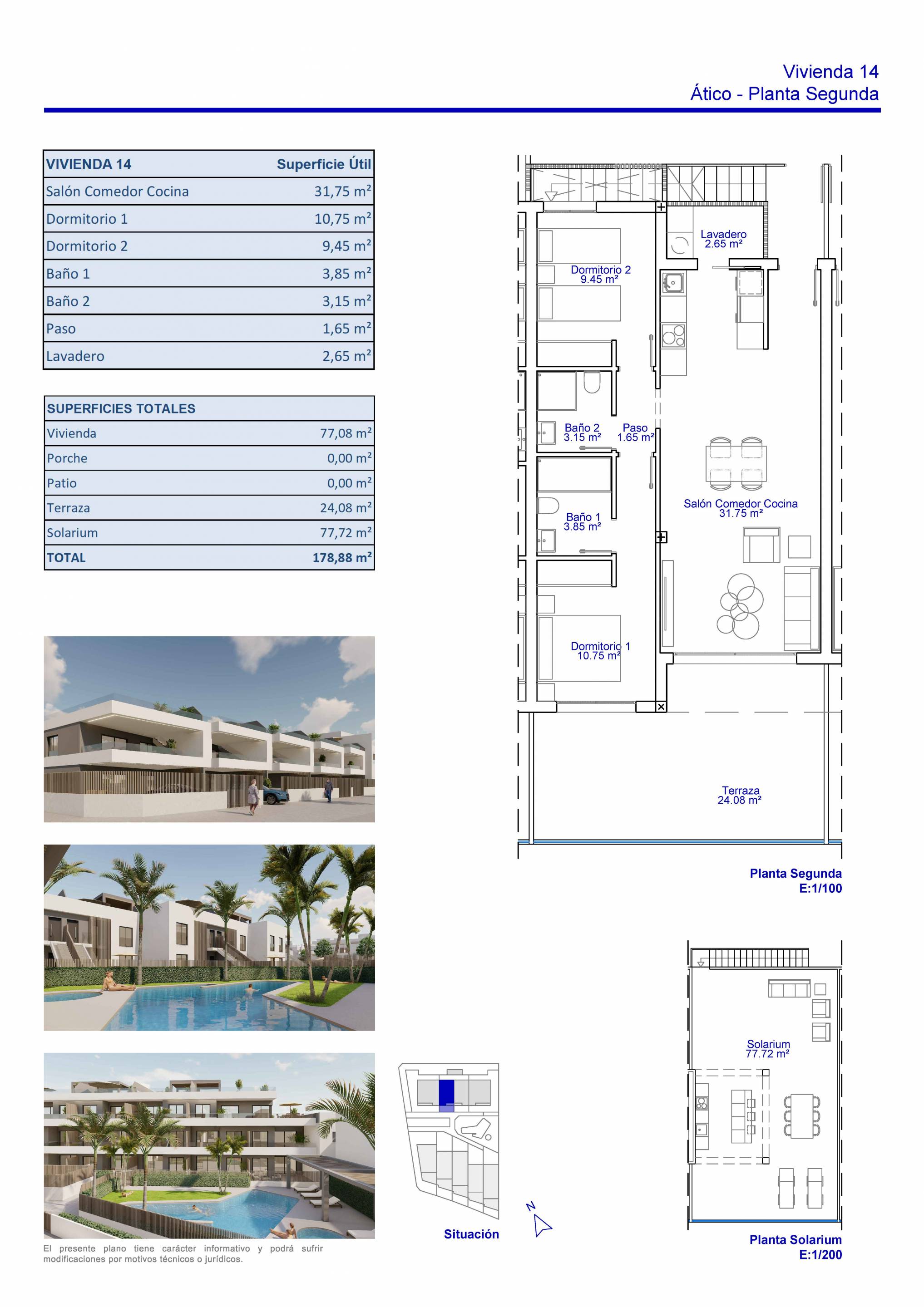 Floor plan of the 2-bedroom penthouse in Zona Pueblo