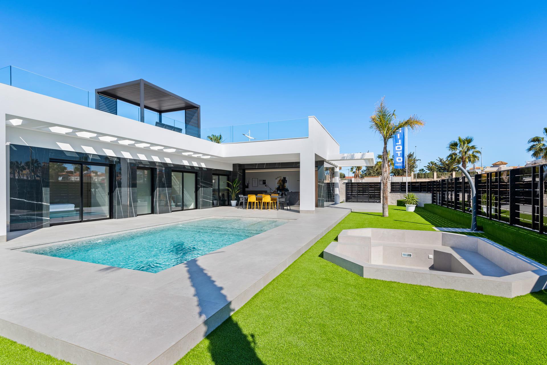 Outdoor seating area on terrace, new-build villa, Algorfa