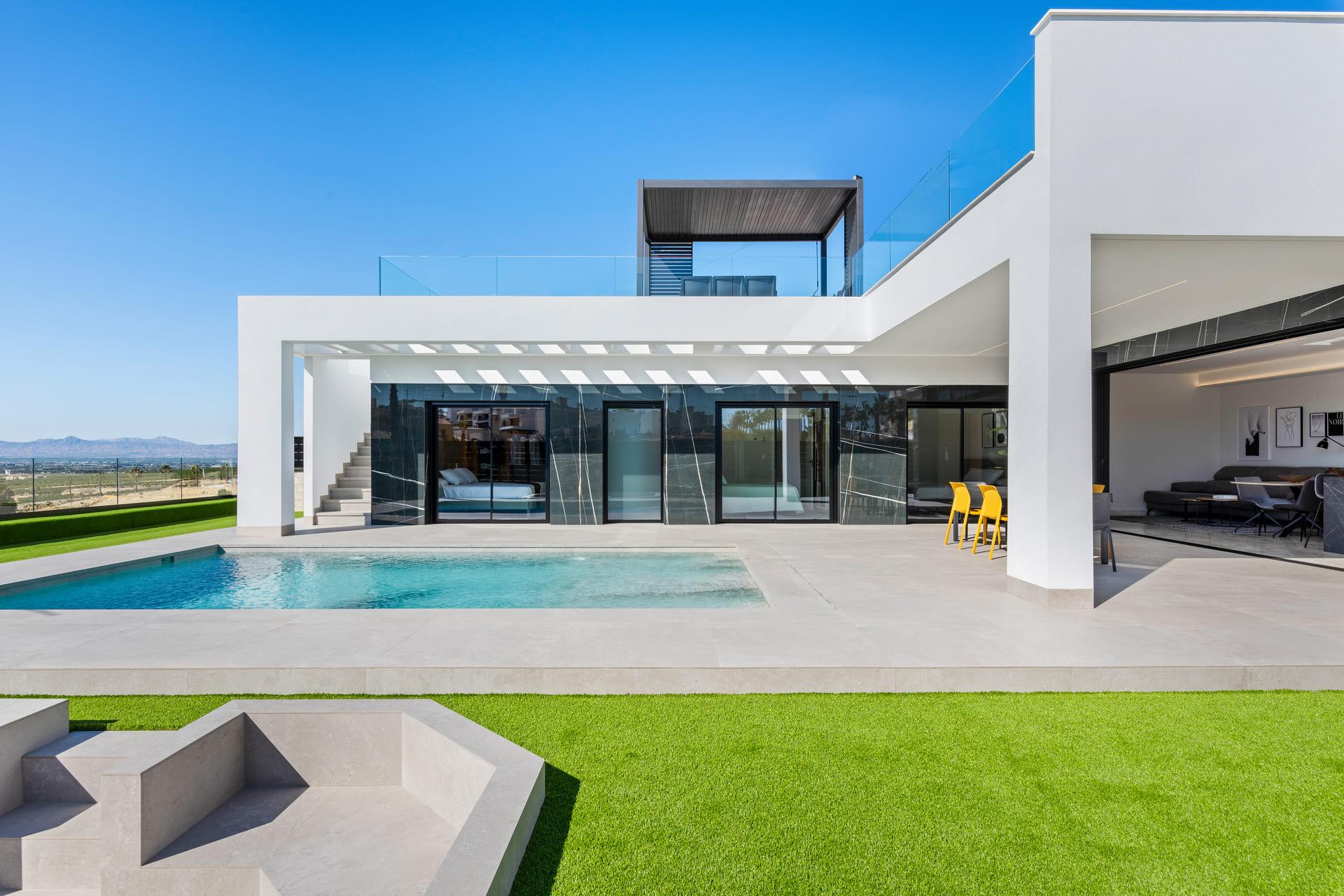 Living room with large windows in new-build villa, Algorfa
