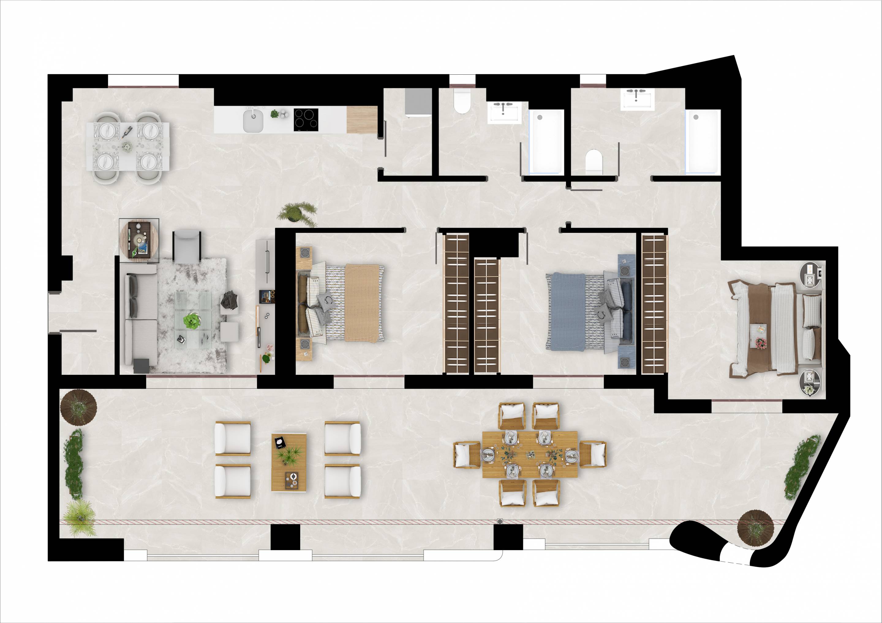 Floor plan of 3-bedroom apartment, La Quinta, Benahavis