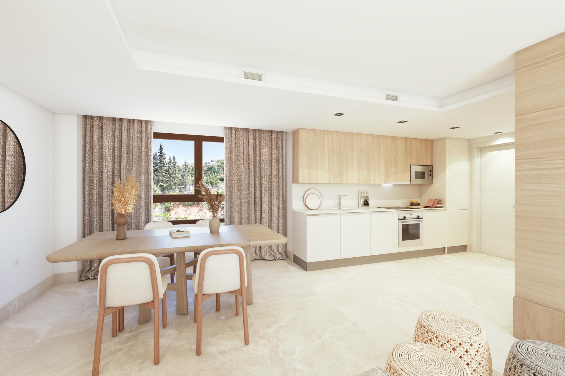 Living room detail in 3-bedroom new-build apartment, Benahavis