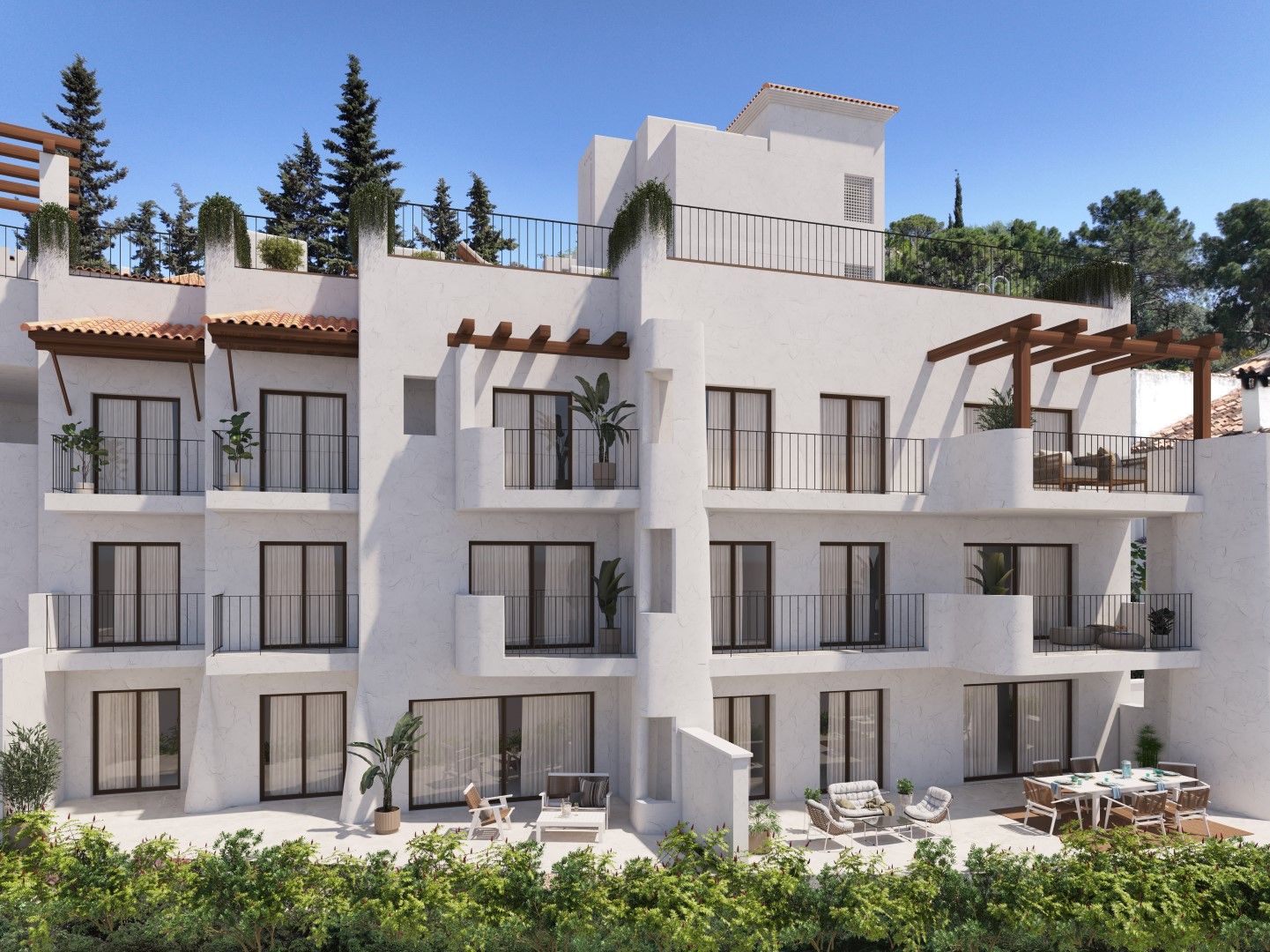 Outdoor communal space in new-build development, Benahavis
