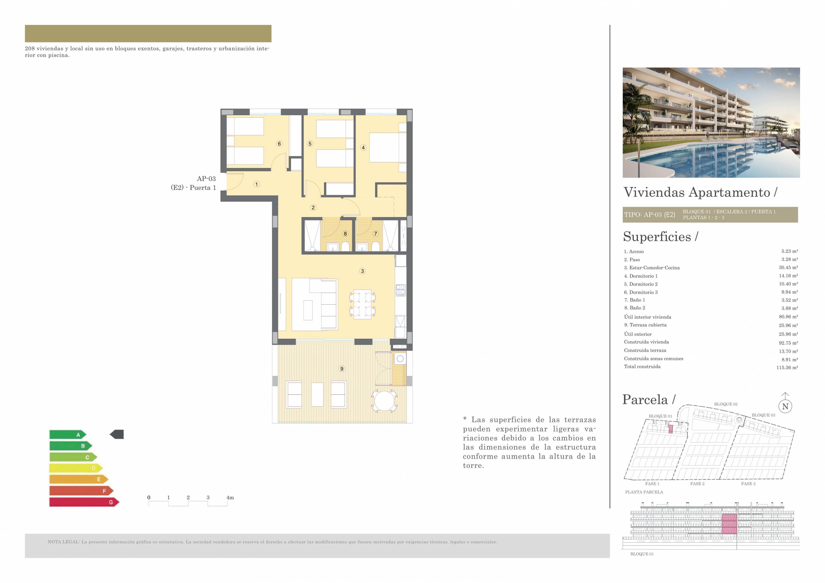 Floor plan of 3-bedroom apartment in Bonalba-Cotoveta, Mutxamel