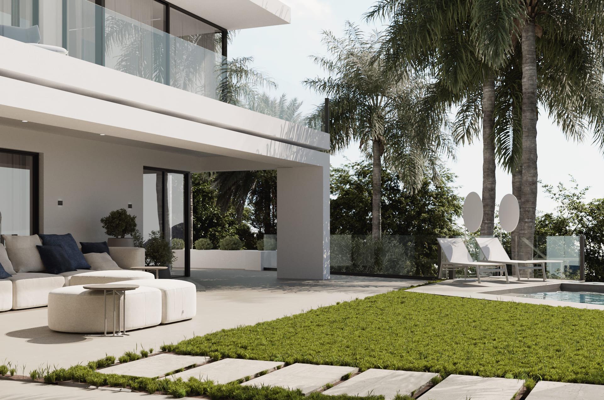 Natural light in living area of new-build villa, Cascada de Camojan