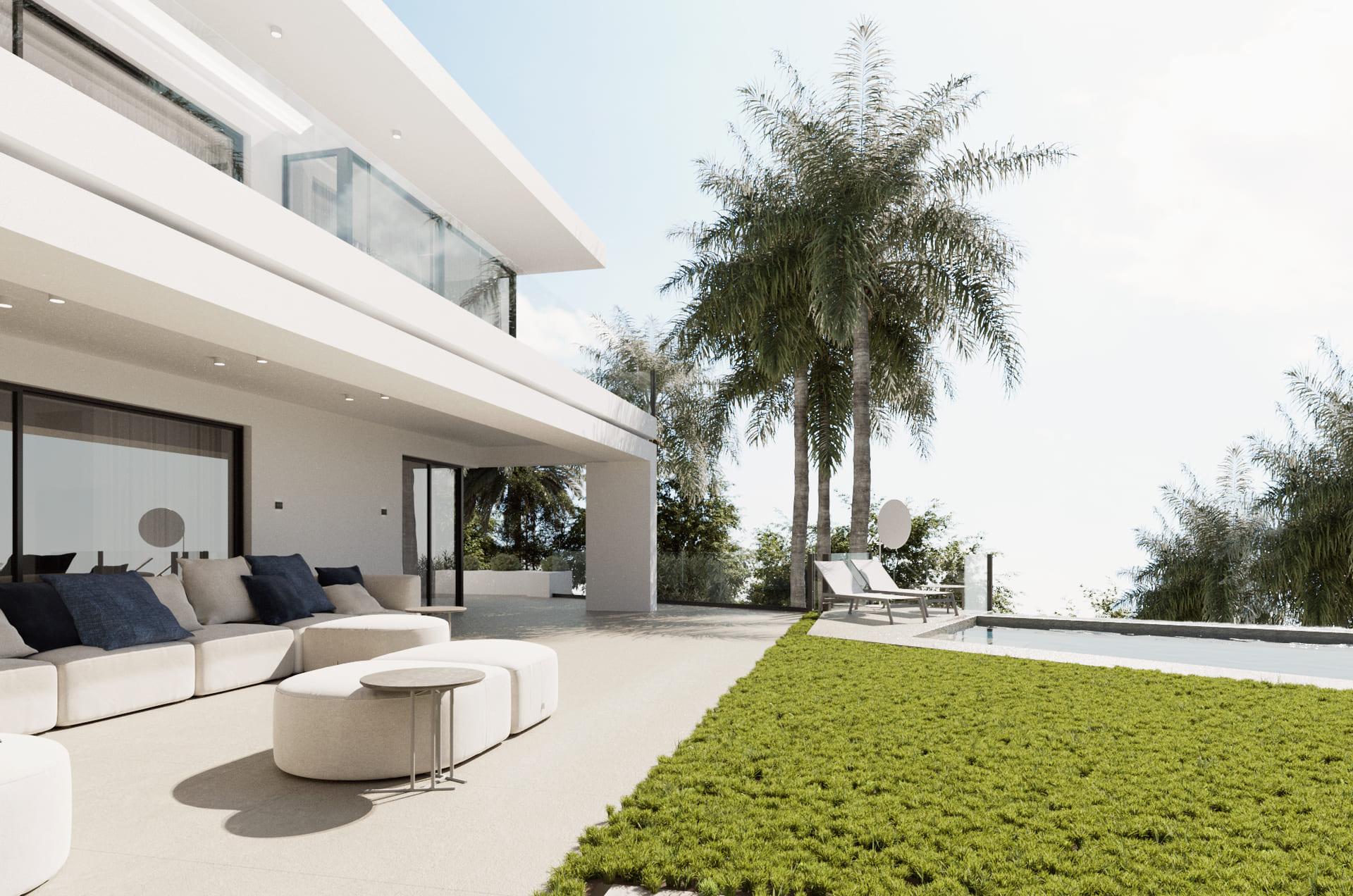 Floor-to-ceiling glazing in villa interior, Cascada de Camojan, Marbella