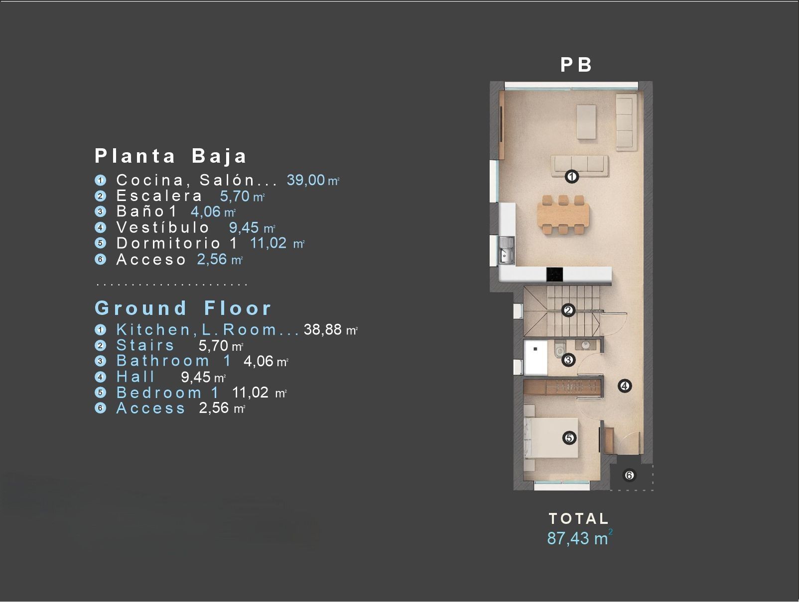 Floor plan - first floor of 3-bedroom villa in Las Filipinas