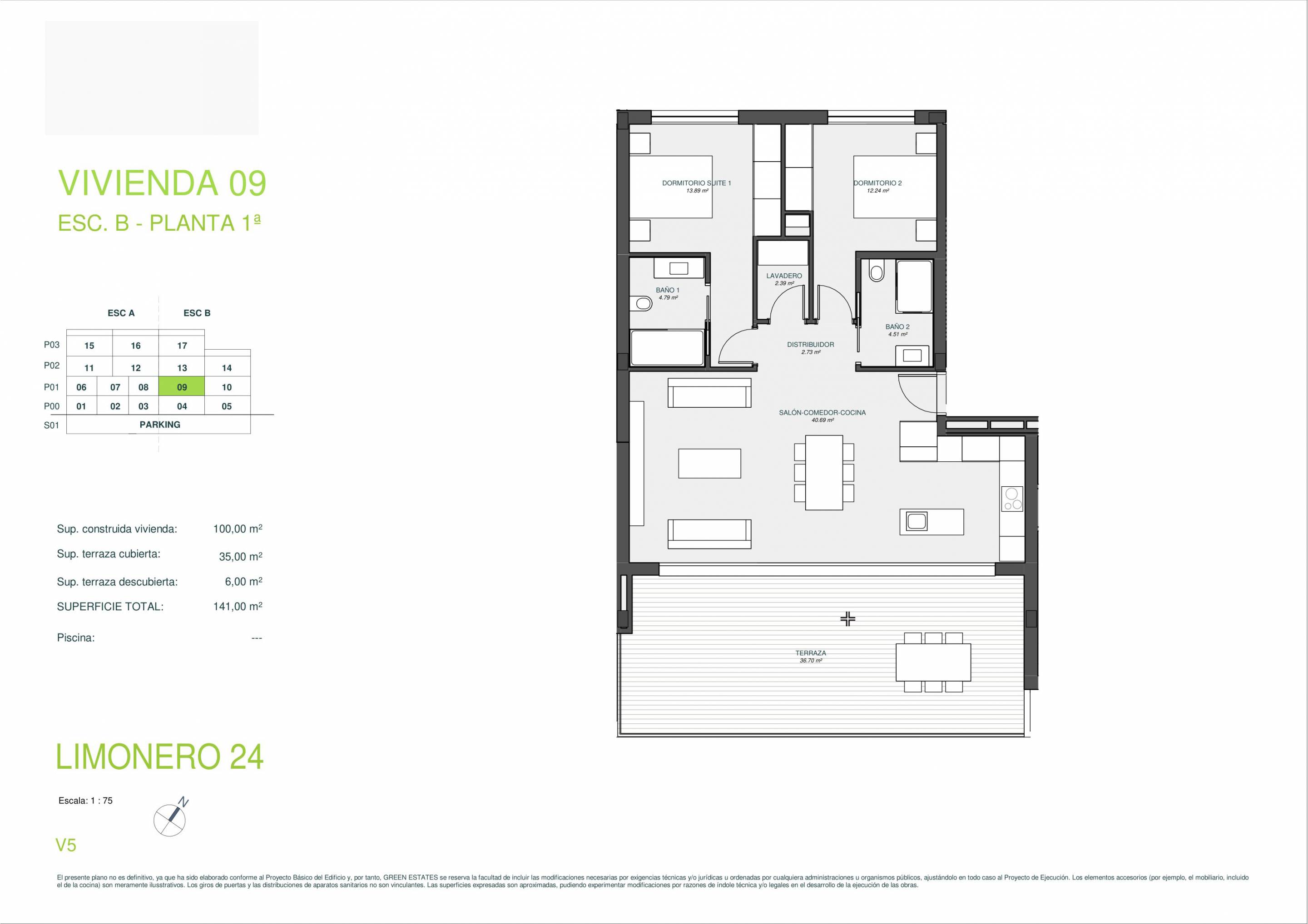 Floor plan of the 2-bedroom apartment in Las Colinas Golf