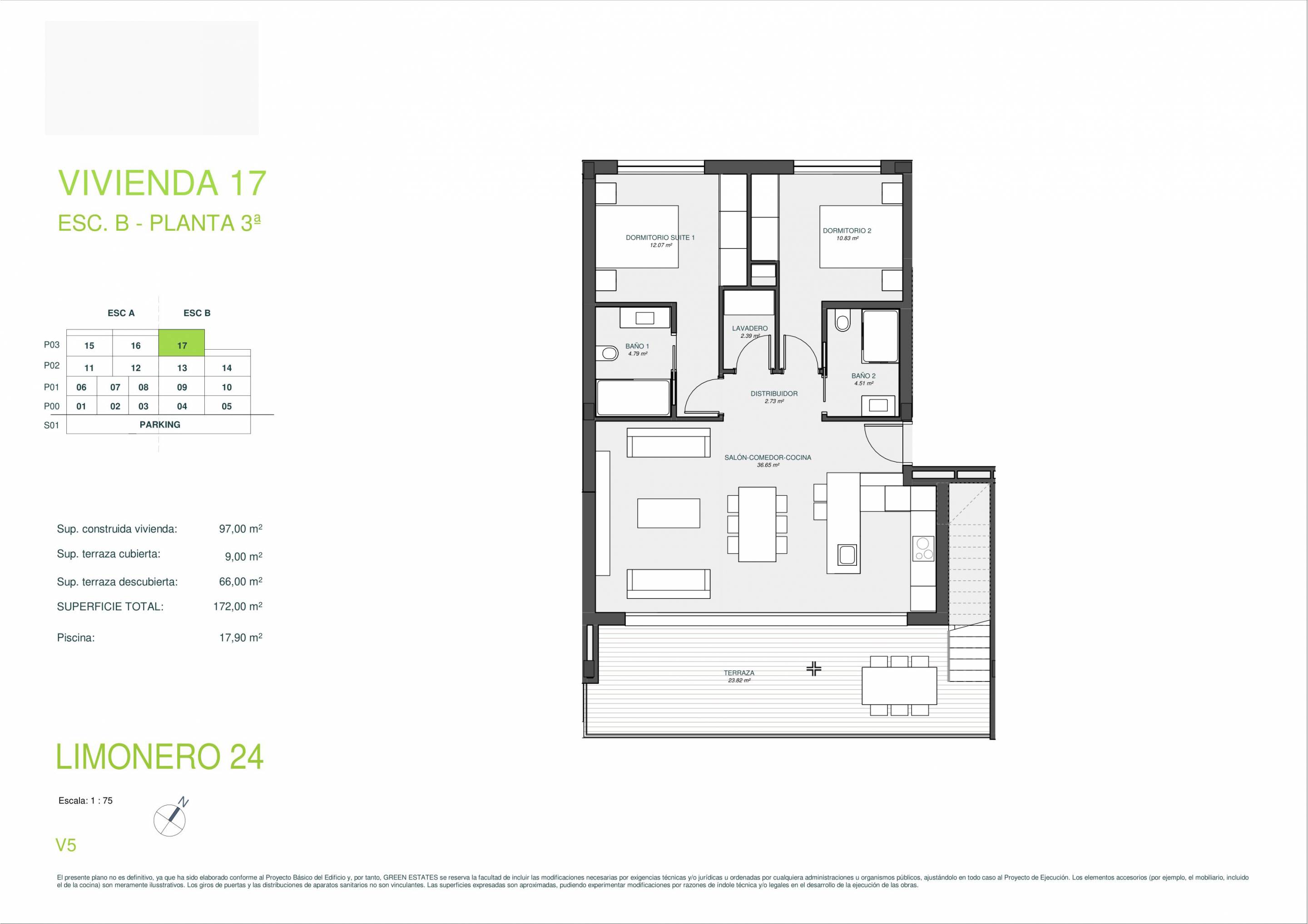 Floor plan of the 2-bedroom apartment in Las Colinas Golf (view 31)