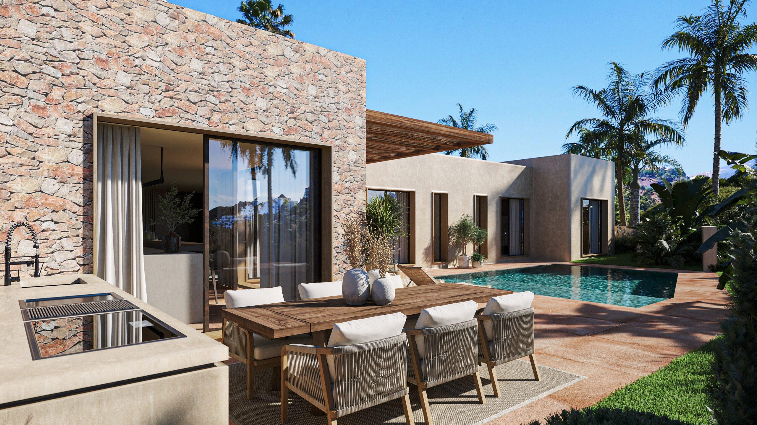 Aerial or elevated view of new-build villa plot, Valle Del Sol, Jávea