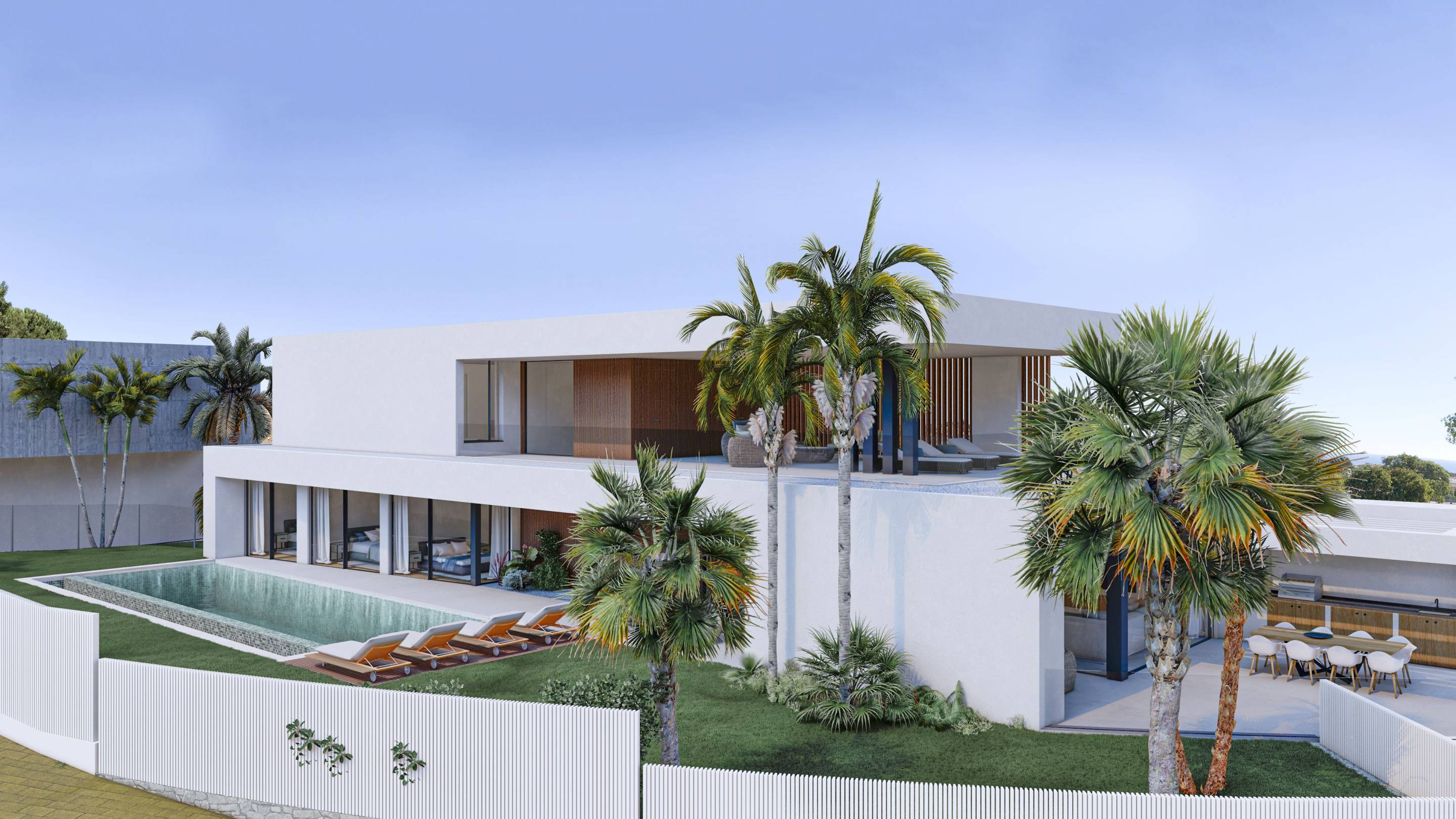Garden view from inside new-build villa, Bahia de las Rocas