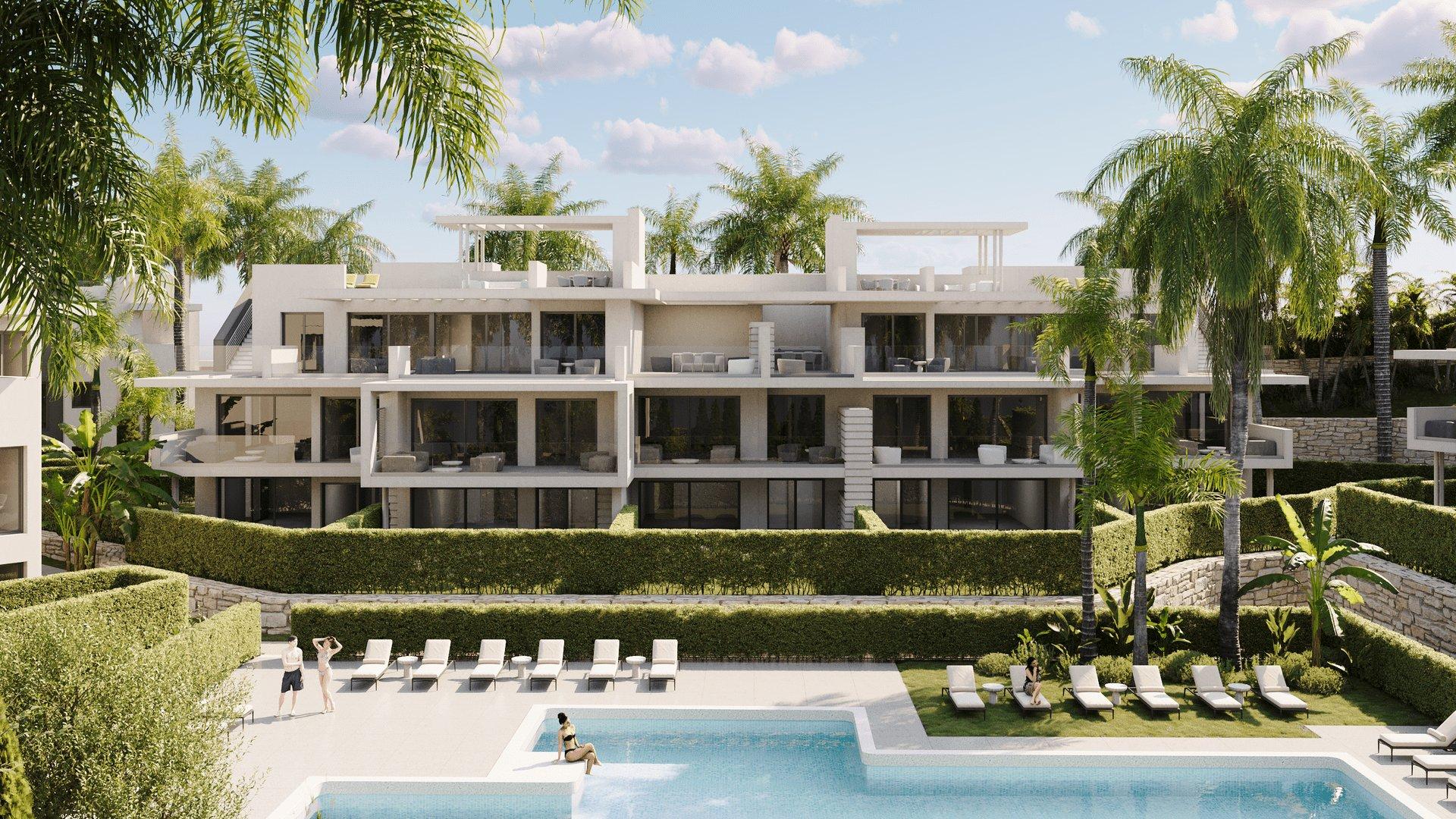 Open-plan living and dining area in 3-bedroom apartment, Azata Golf Estepona Oeste