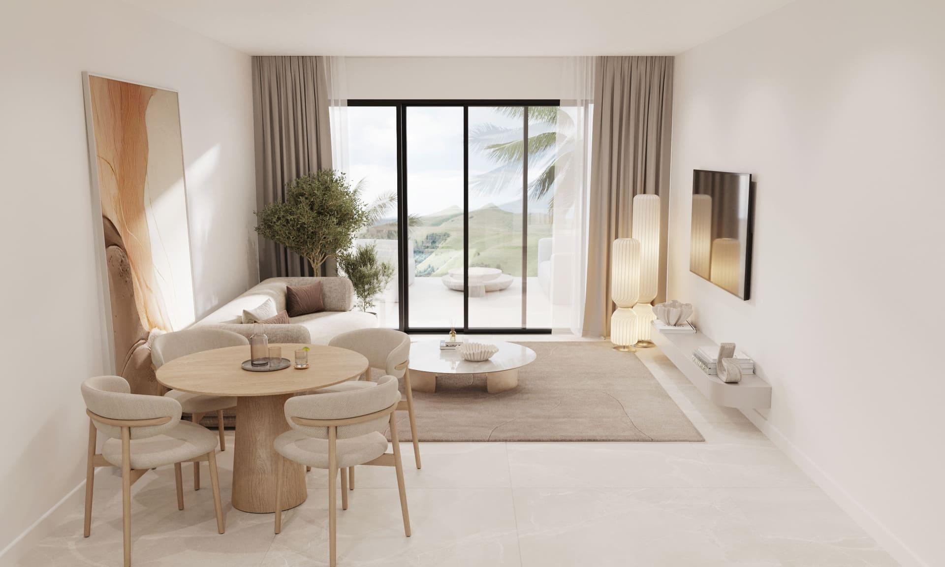 Master bedroom with window, new-build apartment, Azata Golf Estepona Oeste