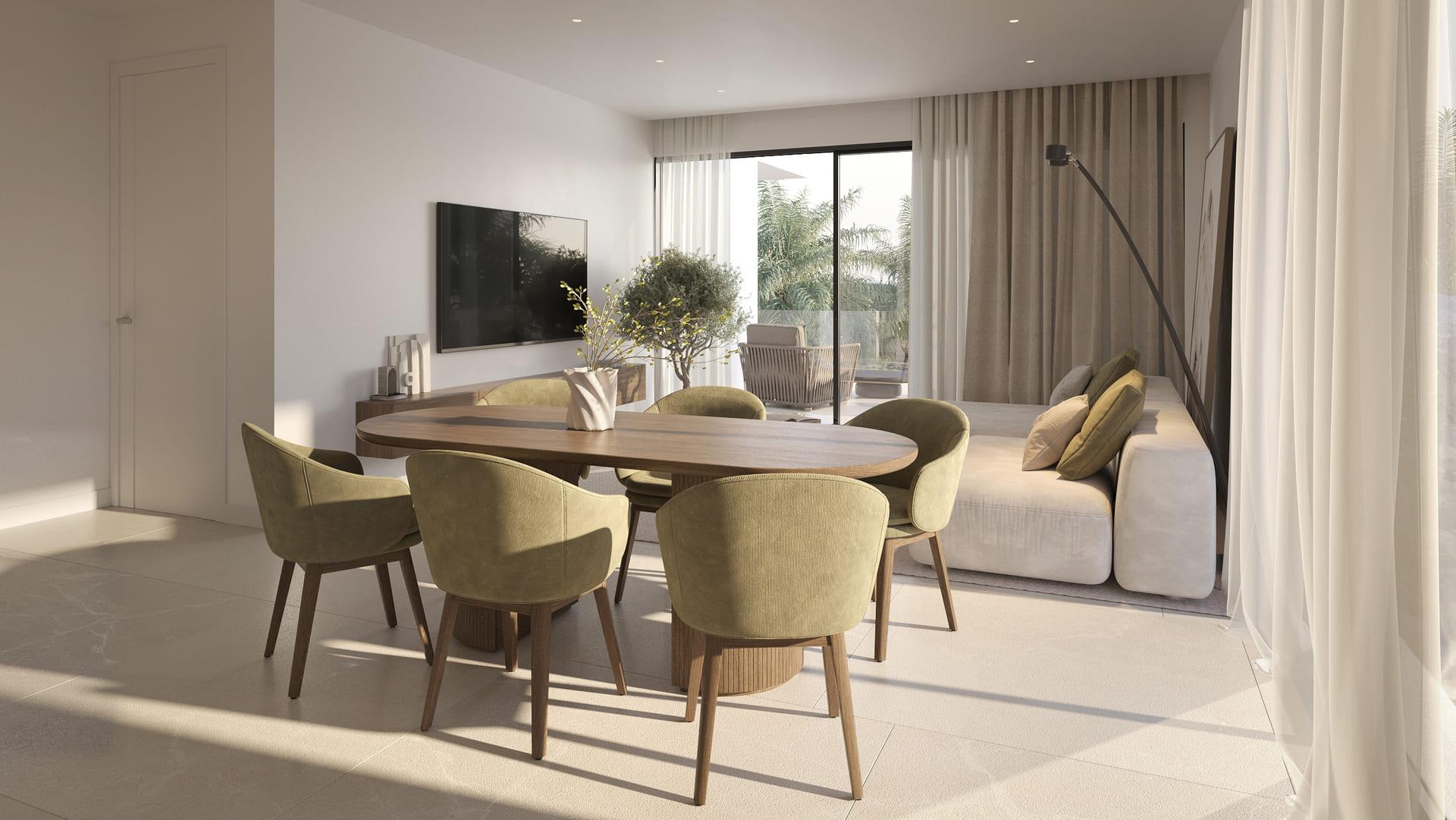 Living area flooring and ceiling detail, 3-bedroom apartment, Azata Golf Estepona Oeste