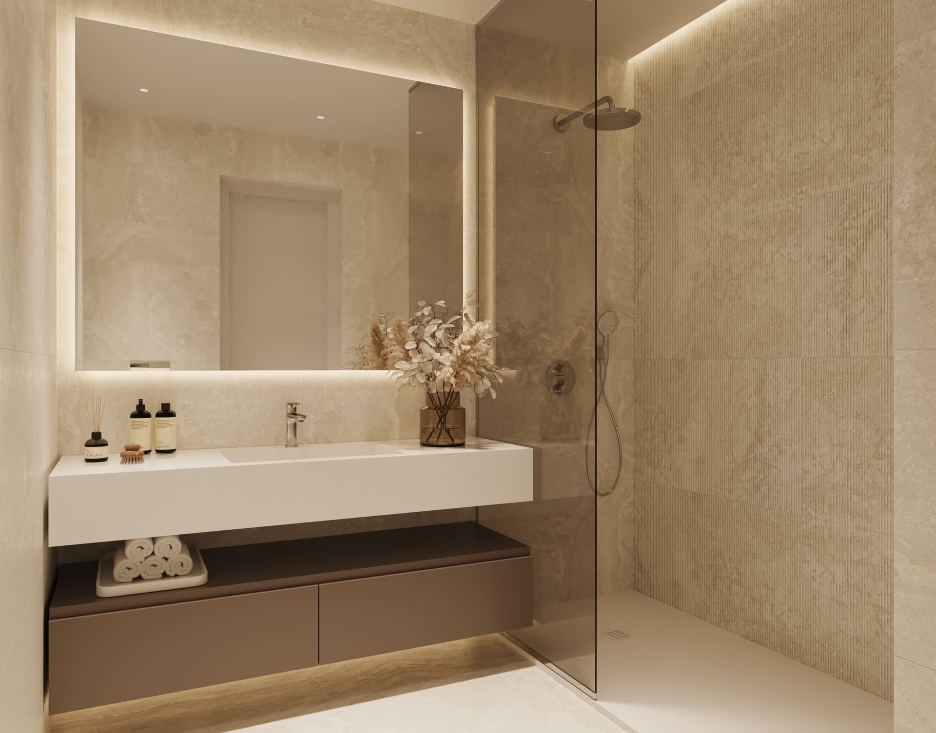 Window detail showing natural light in bedroom, new-build apartment, Azata Golf Estepona Oeste