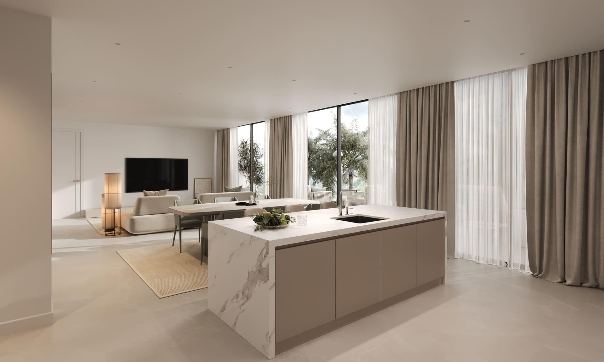 Detail of kitchen splashback and worktop, new-build apartment, Azata Golf Estepona Oeste