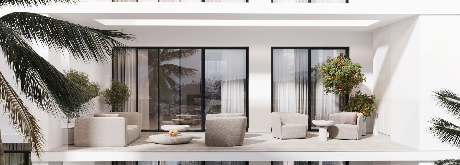 Interior ceiling and lighting detail, 3-bedroom apartment, Azata Golf Estepona Oeste