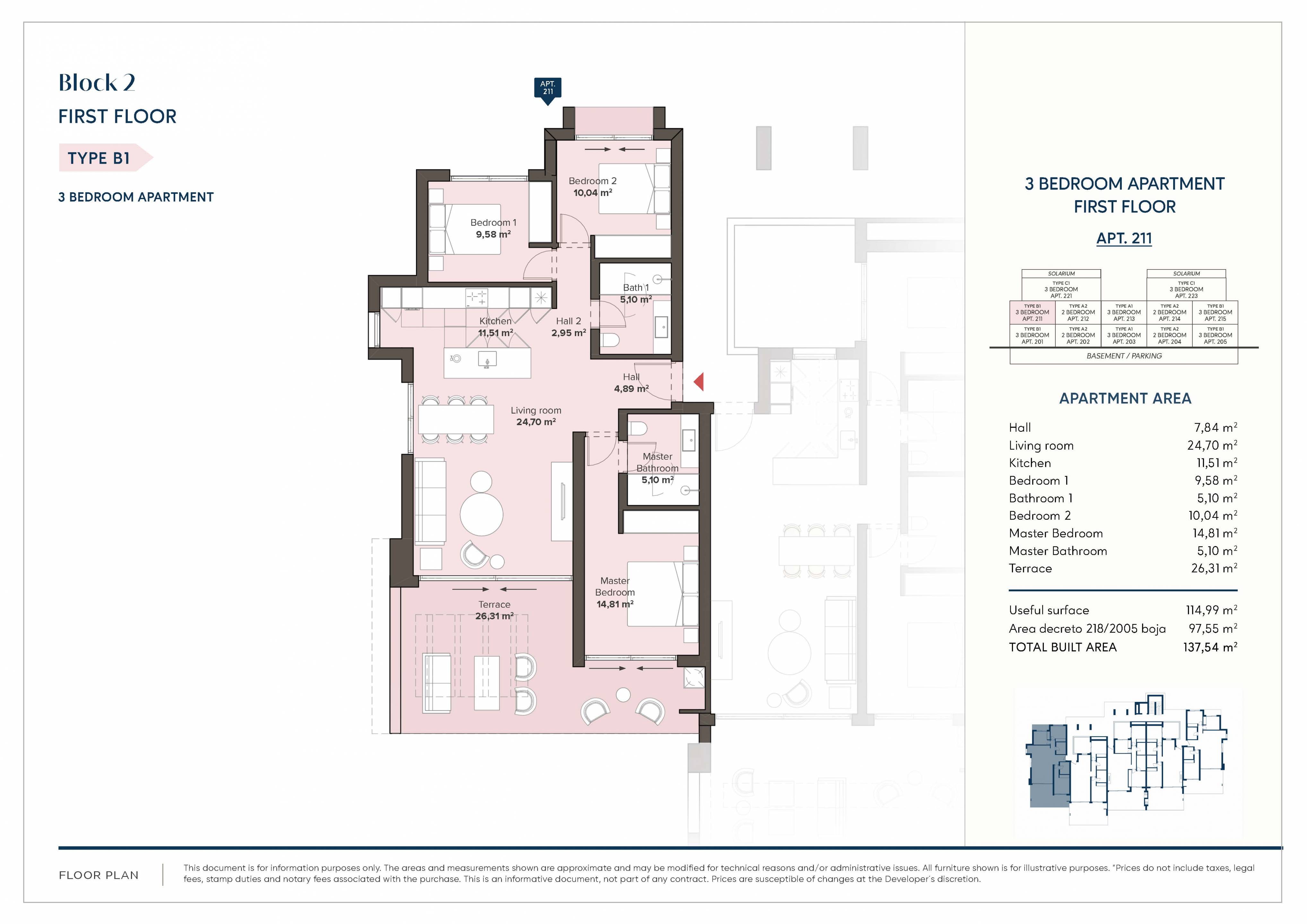 Floor plan or layout diagram for 3-bedroom apartment, Azata Golf Estepona Oeste