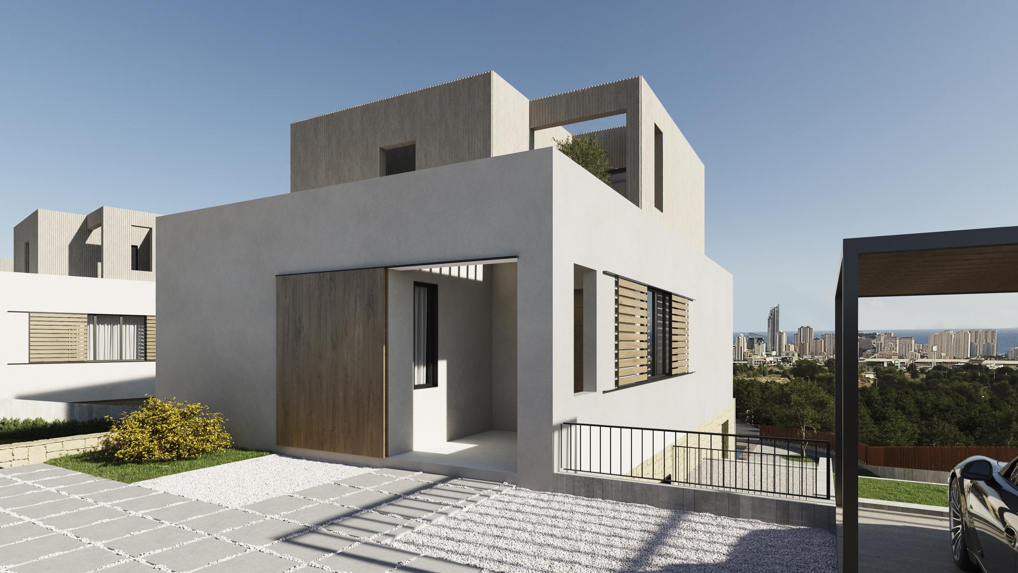 Side elevation of new-build villa showing plot boundaries, Camporrosso Village