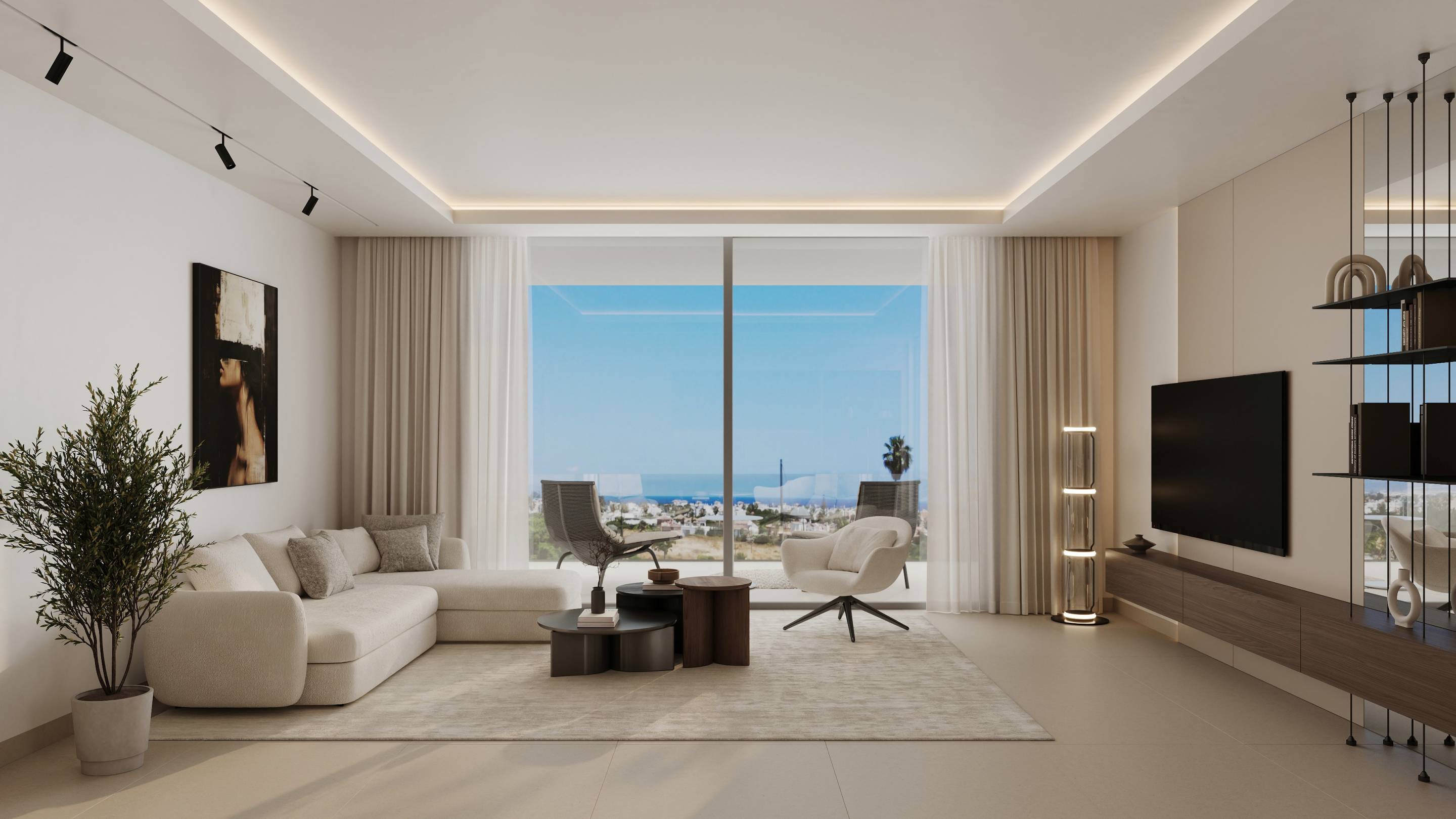 Living room flooring detail, new-build bungalow, San Pedro, Marbella