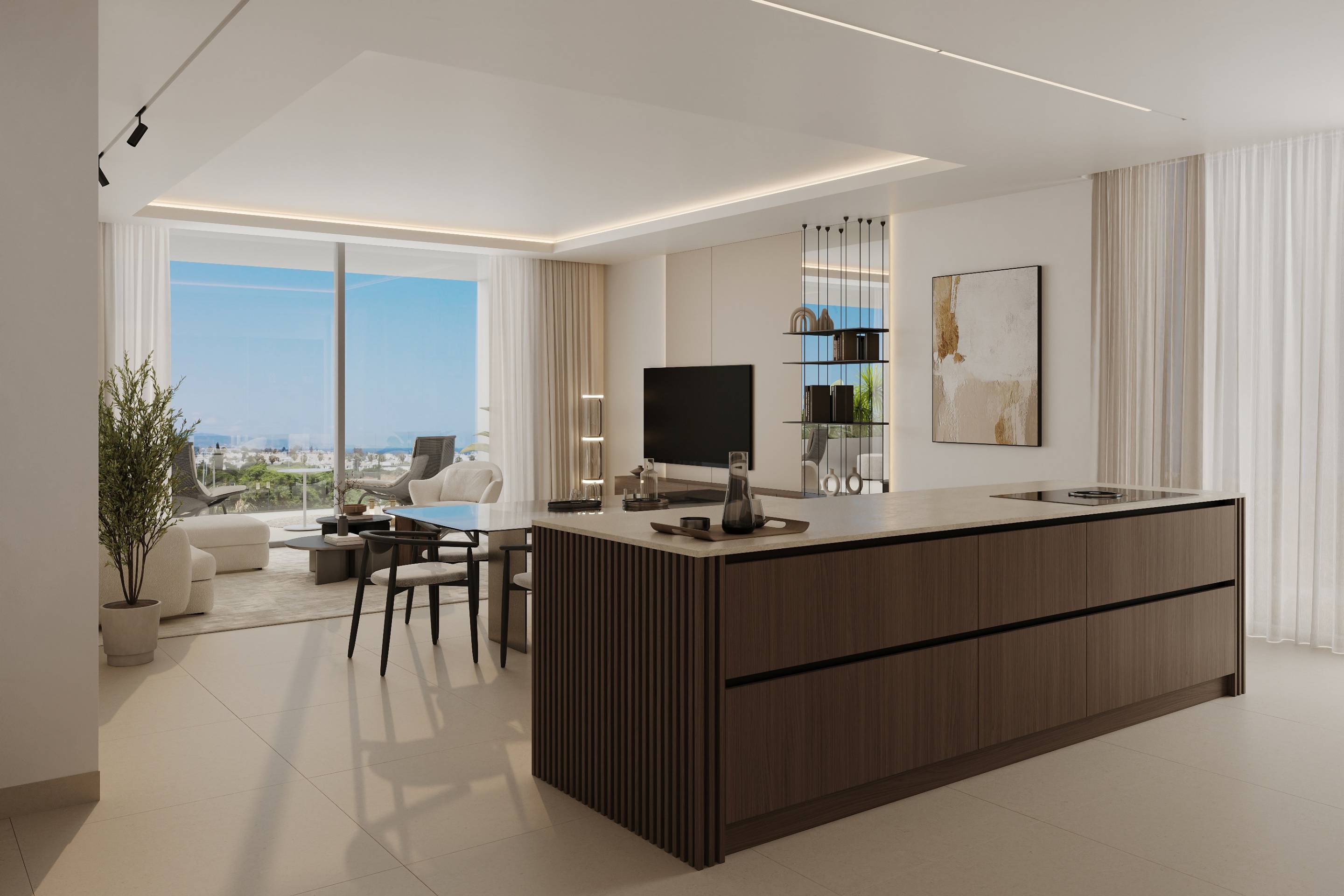 Communal pool area with loungers, San Pedro development, Marbella