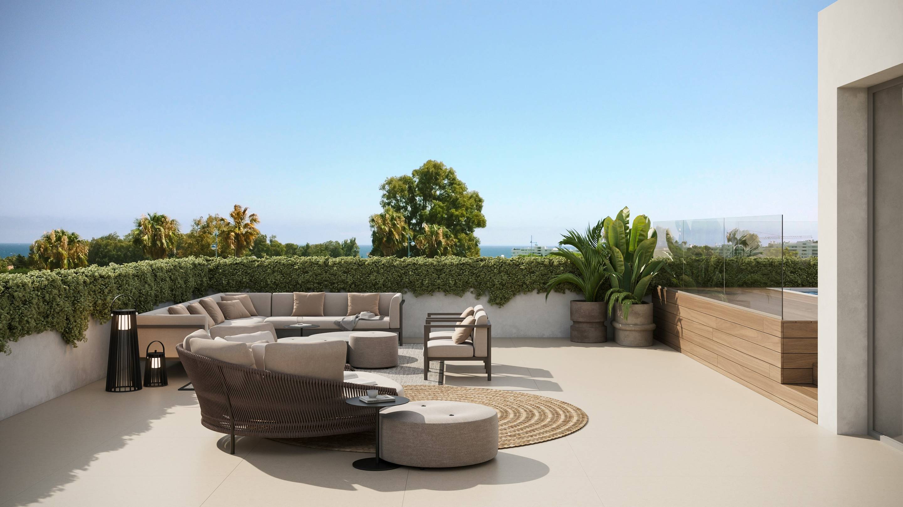 Open-plan living and dining area in 1-bedroom bungalow, San Pedro, Marbella