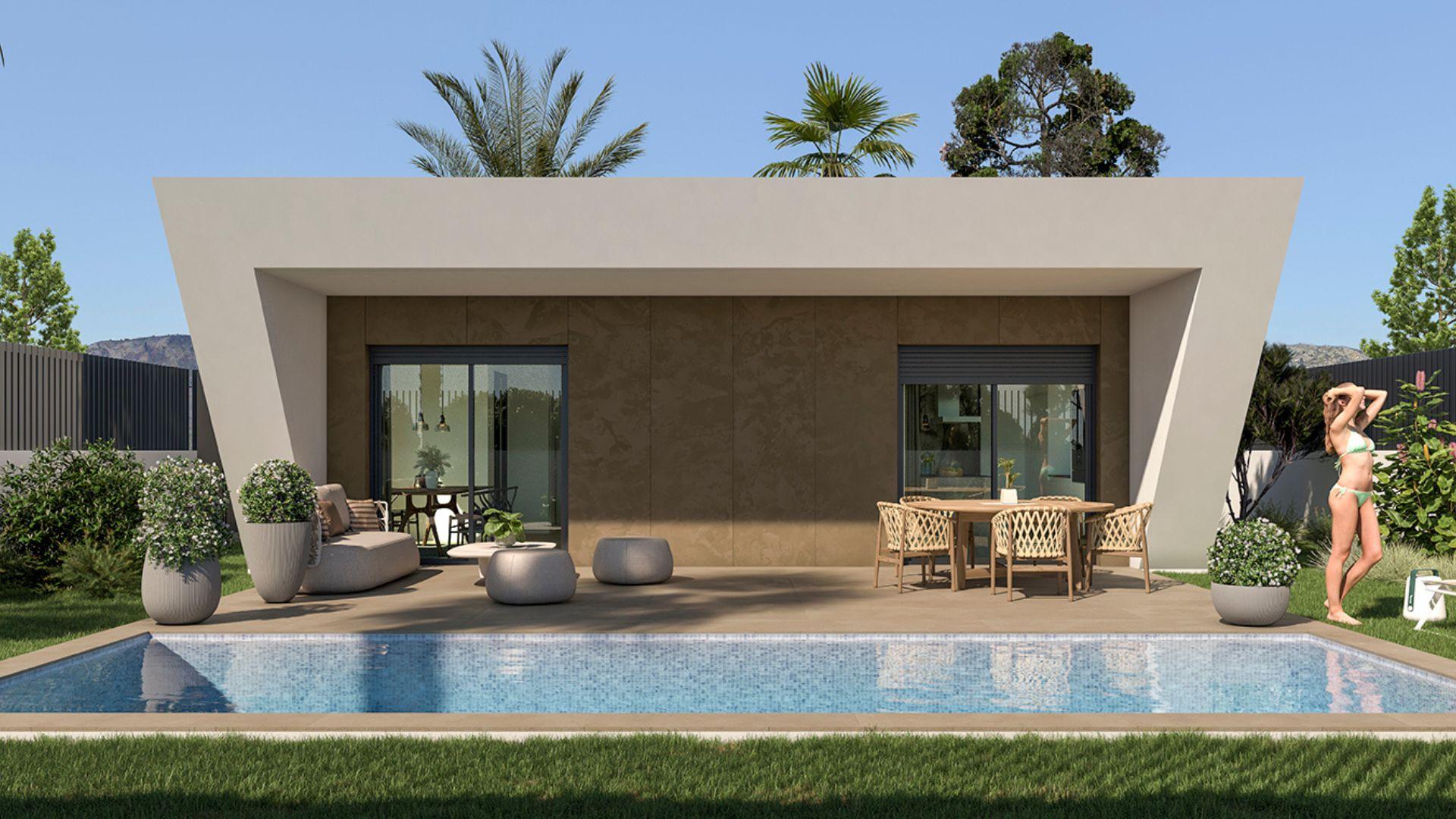 Villa for sale in La Montanosa, Hondón de las Nieves - exterior view of new-build detached villa with large plot