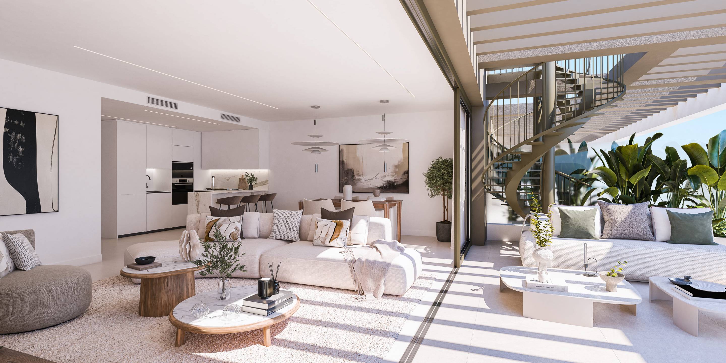Pool deck and sunbathing area, new-build development, Las Mesas
