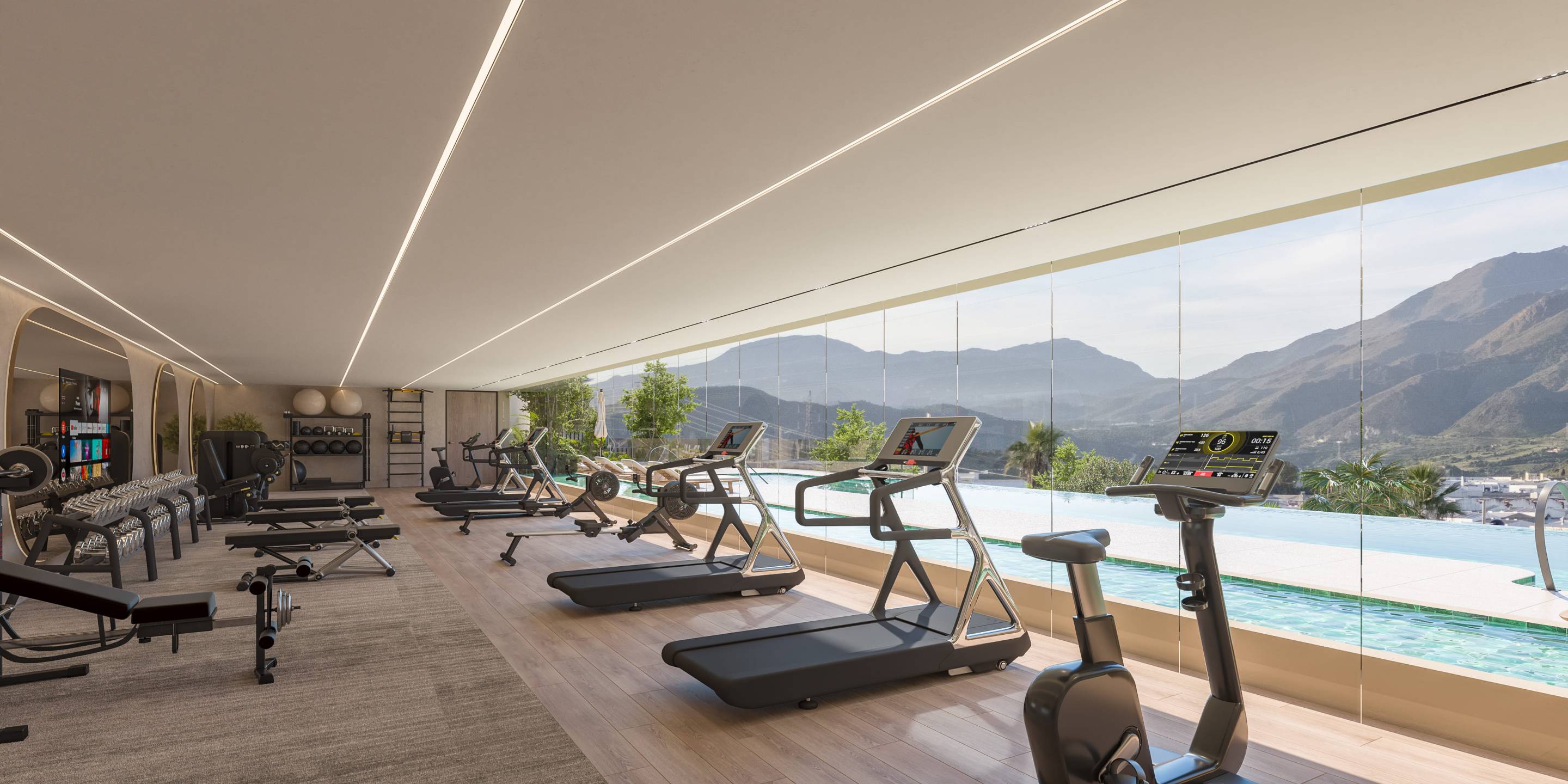 Communal pool area in new-build development, Las Mesas, Estepona