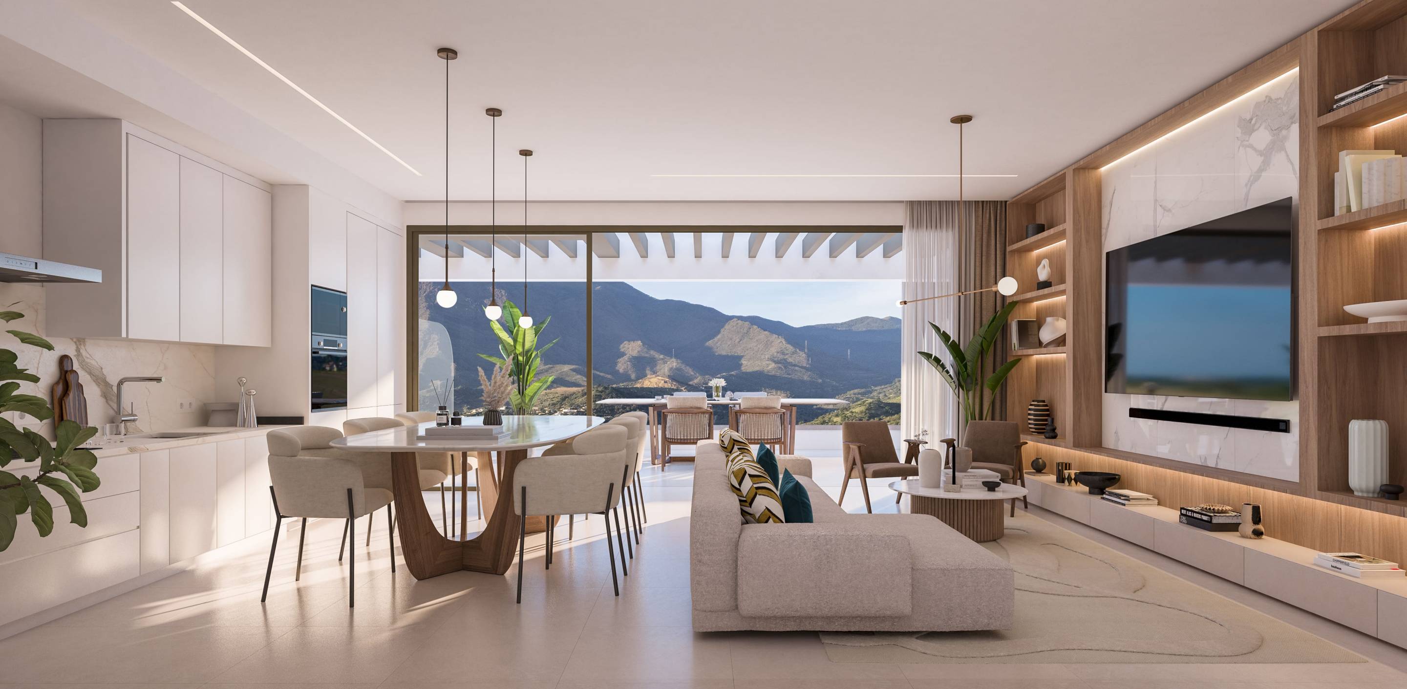 Building facade and entrance of new-build development, Las Mesas, Estepona