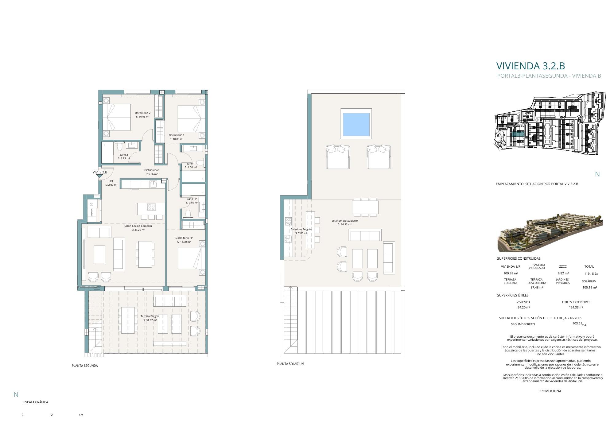 Floor plan of 3-bedroom new-build apartment in Estepona