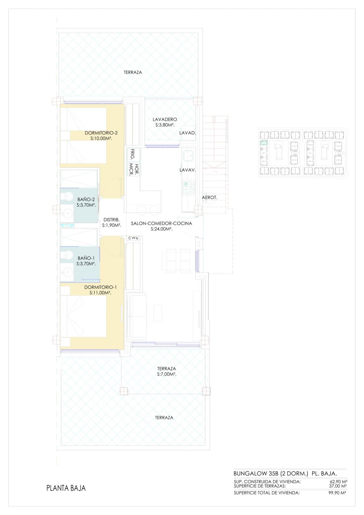 Floor plan of 2-bedroom ground-floor apartment in Los Balcones, Torrevieja