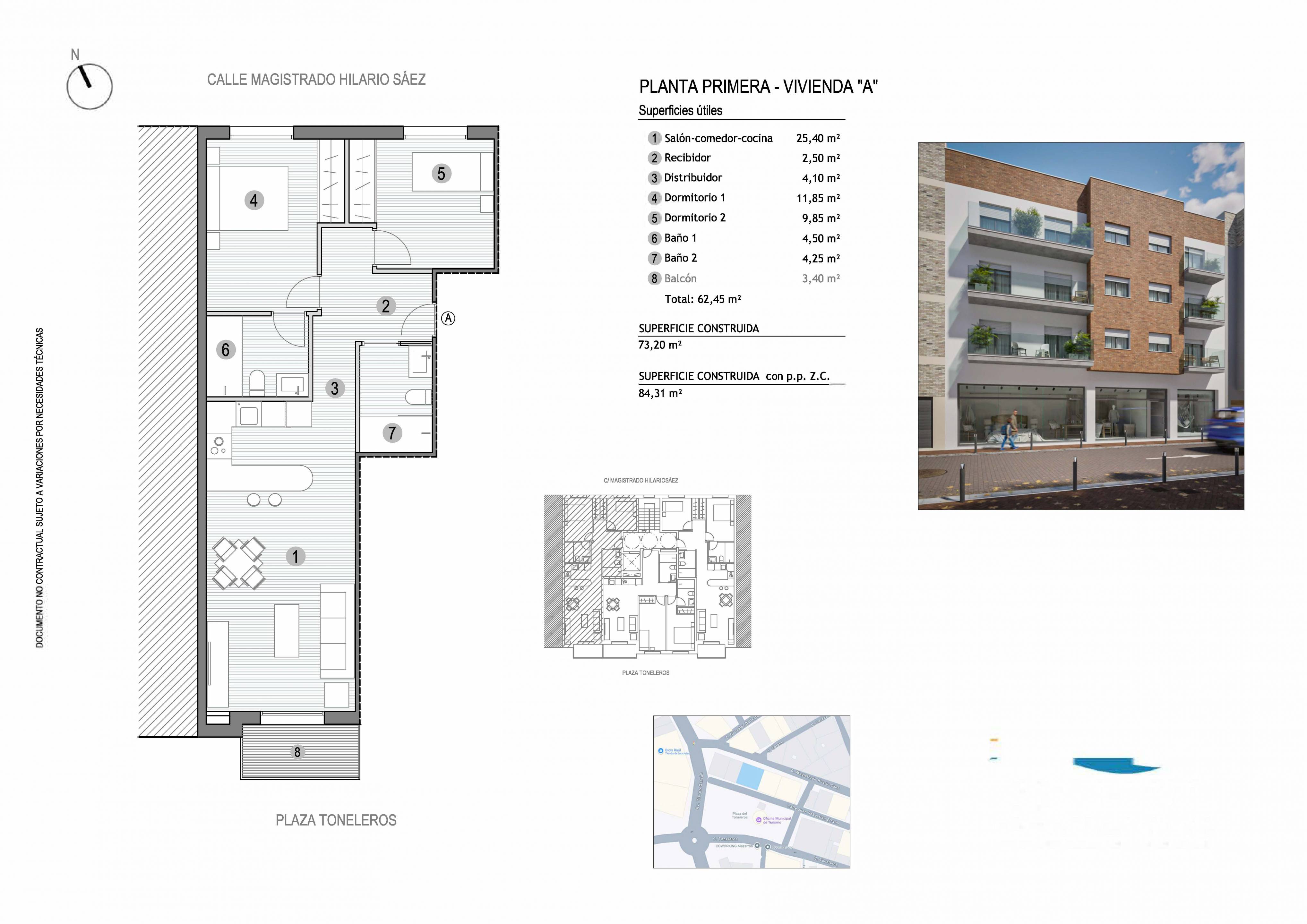 Floor plan of the 2-bedroom apartment in Centro