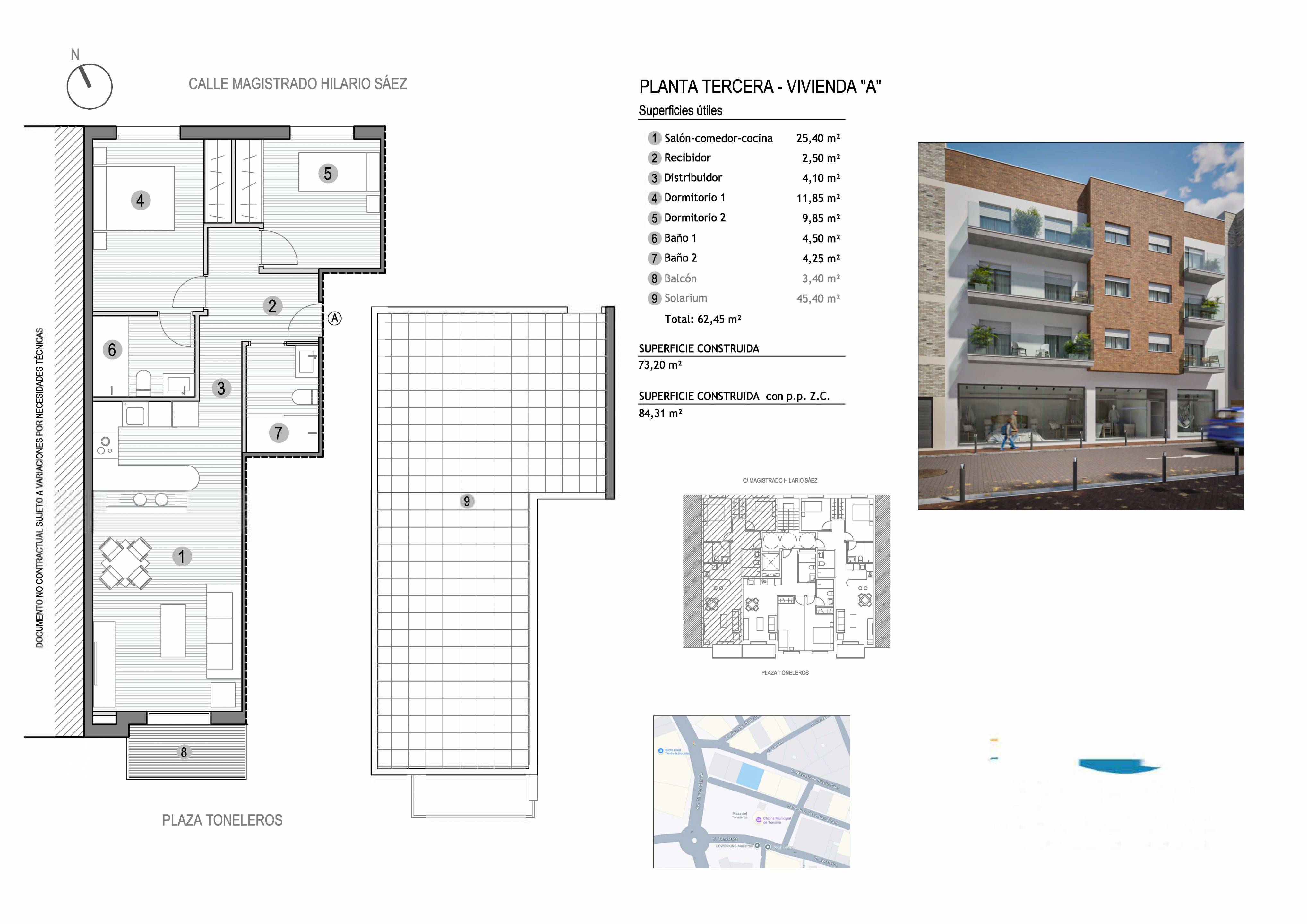 Floor plan of the 2-bedroom penthouse in Centro