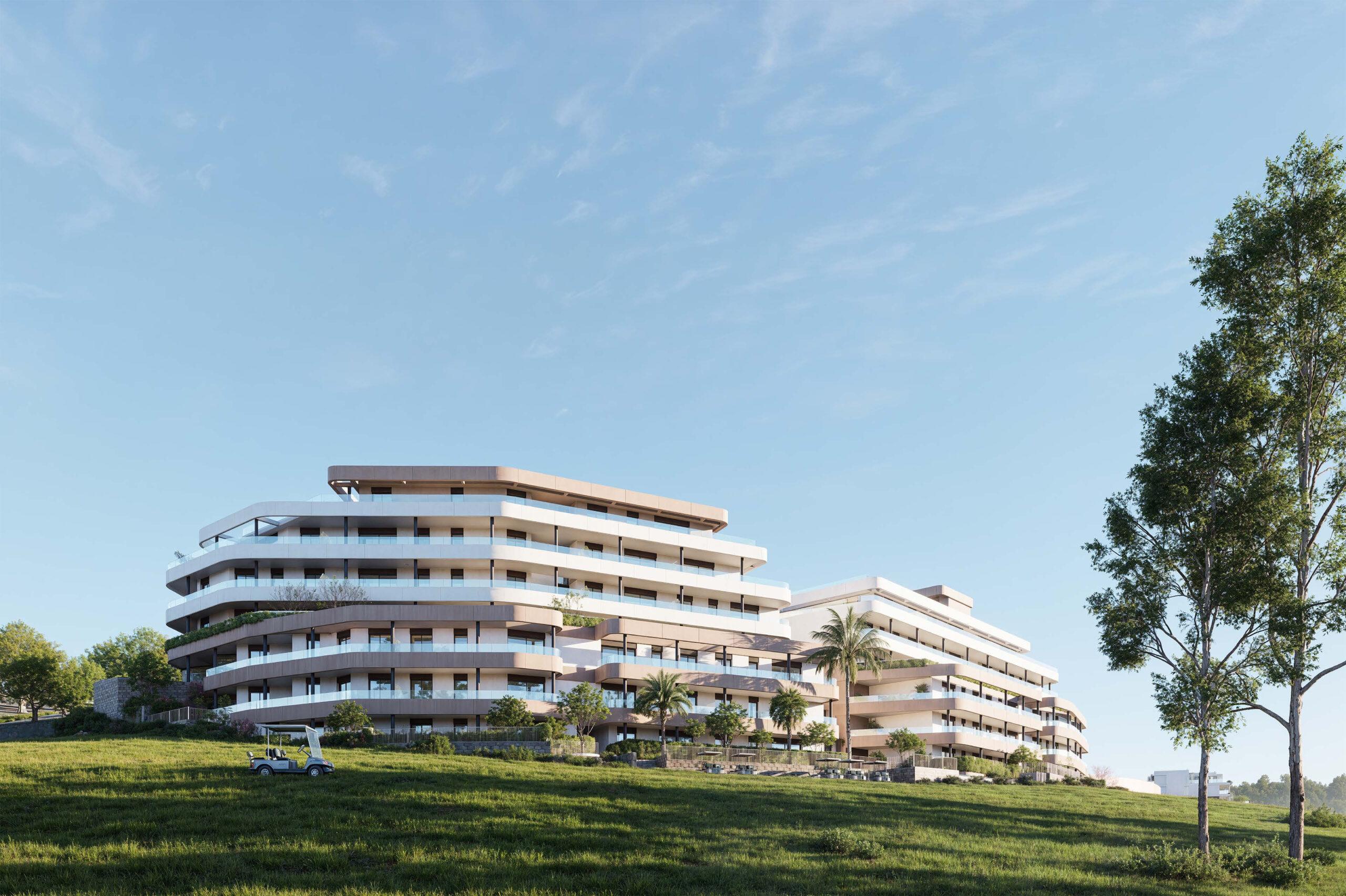 New-build apartment for sale in Estepona Golf, Estepona - exterior view of five-storey development