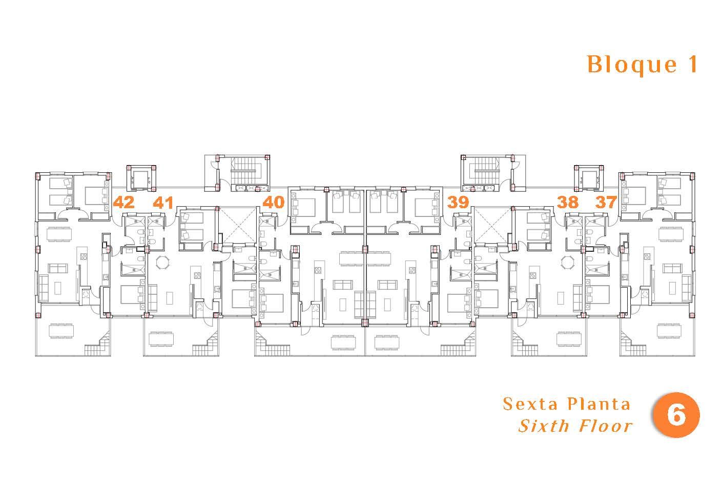 Floor plan of the 2-bedroom penthouse in Pueblo 9 (view 46)