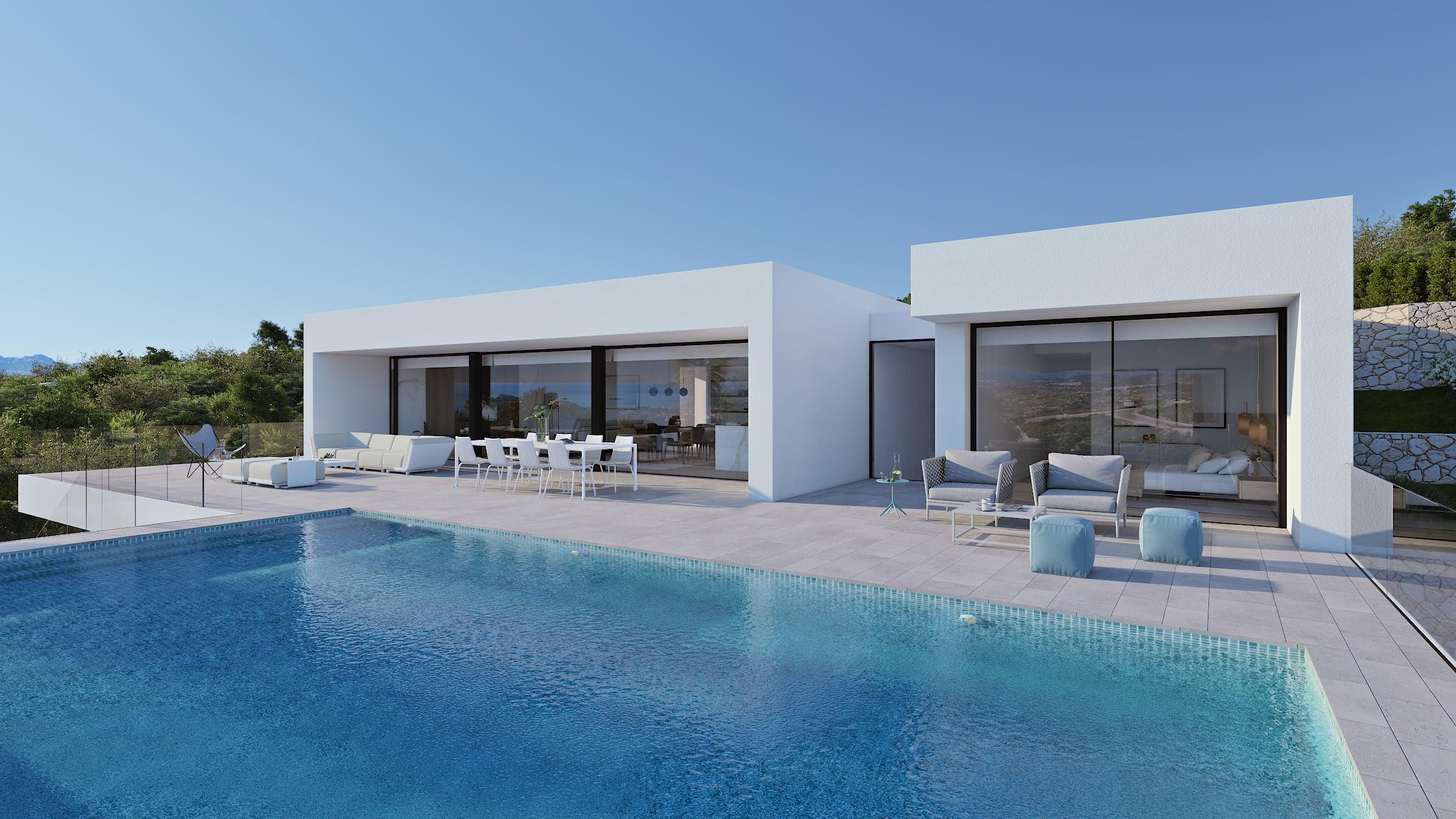 Villa for sale in Benitachell, Alicante - exterior view of new-build villa with large plot