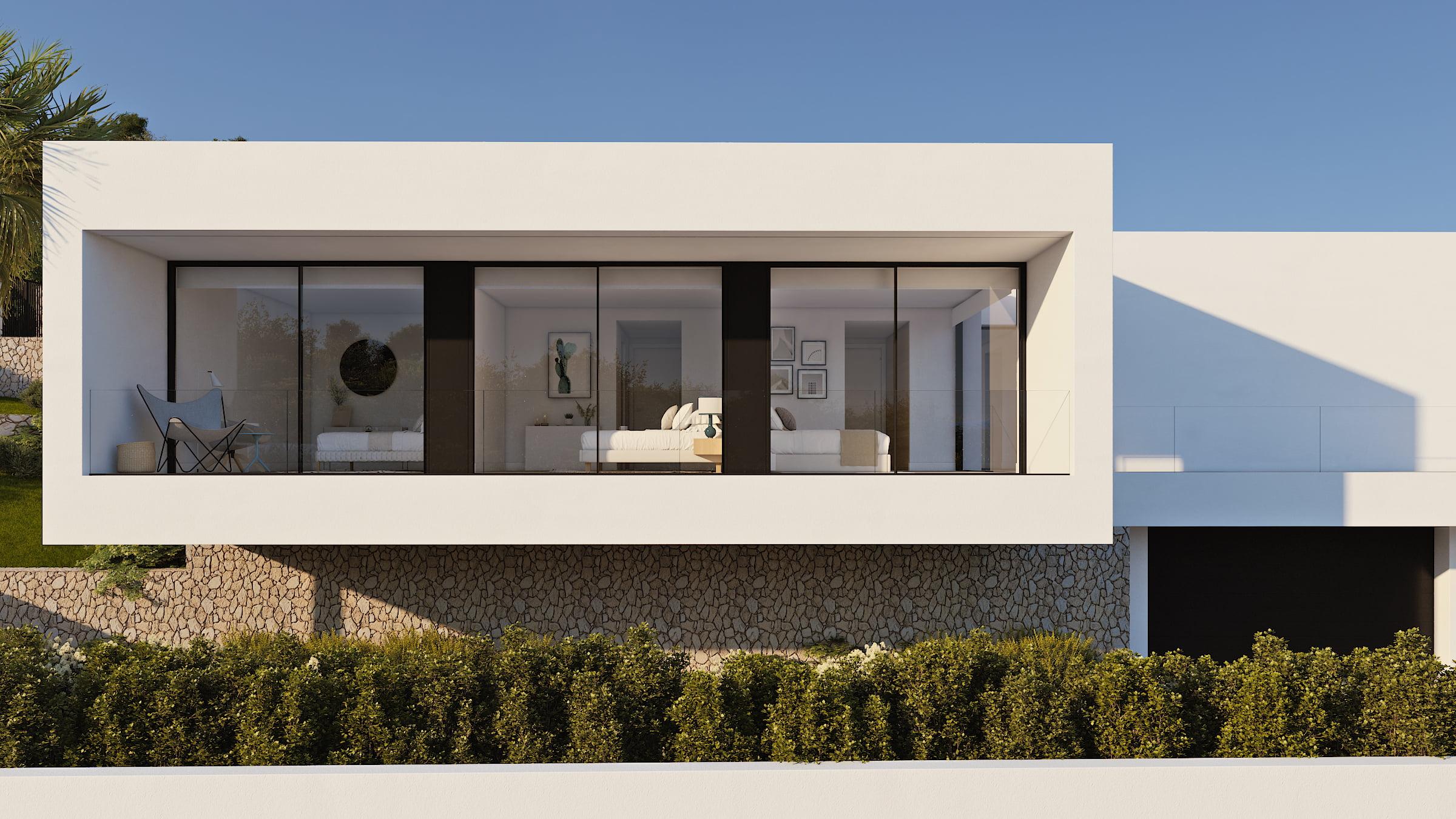 Open-plan kitchen and dining room in new-build villa, Benitachell